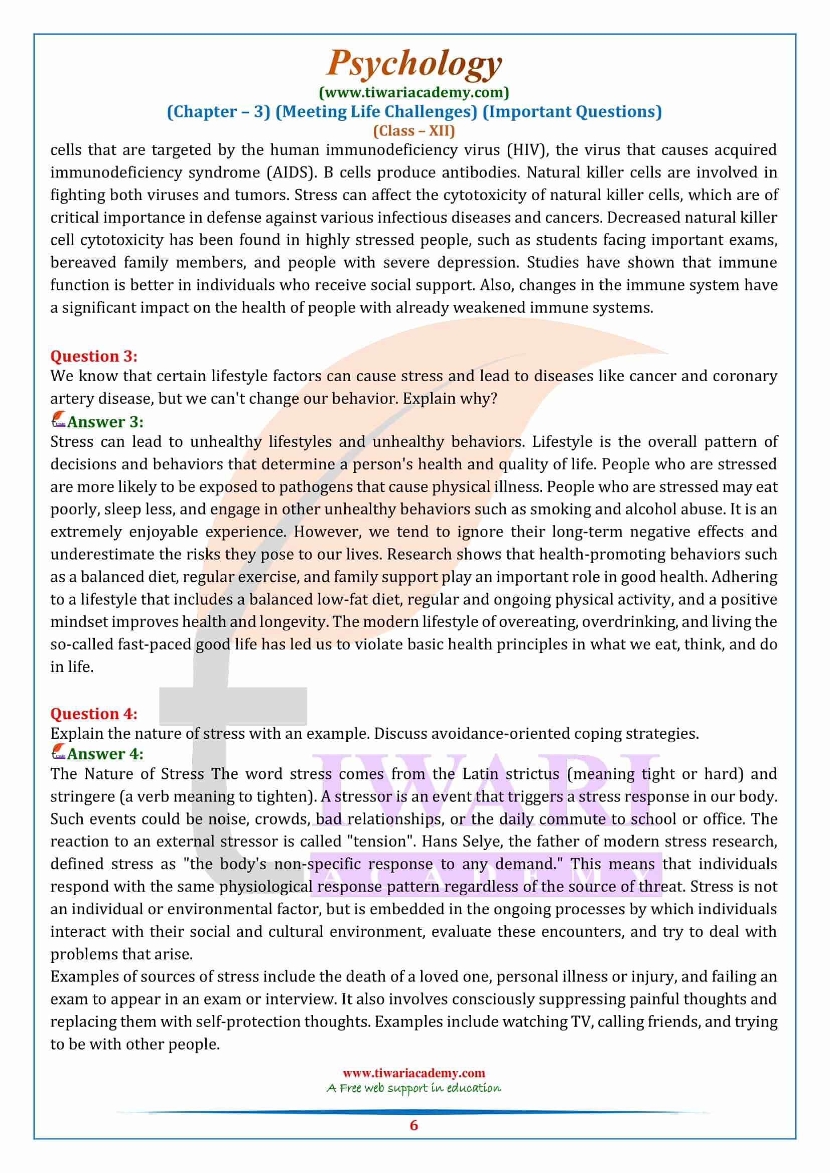 Class 12 Psychology Chapter 3 Important Questions answers