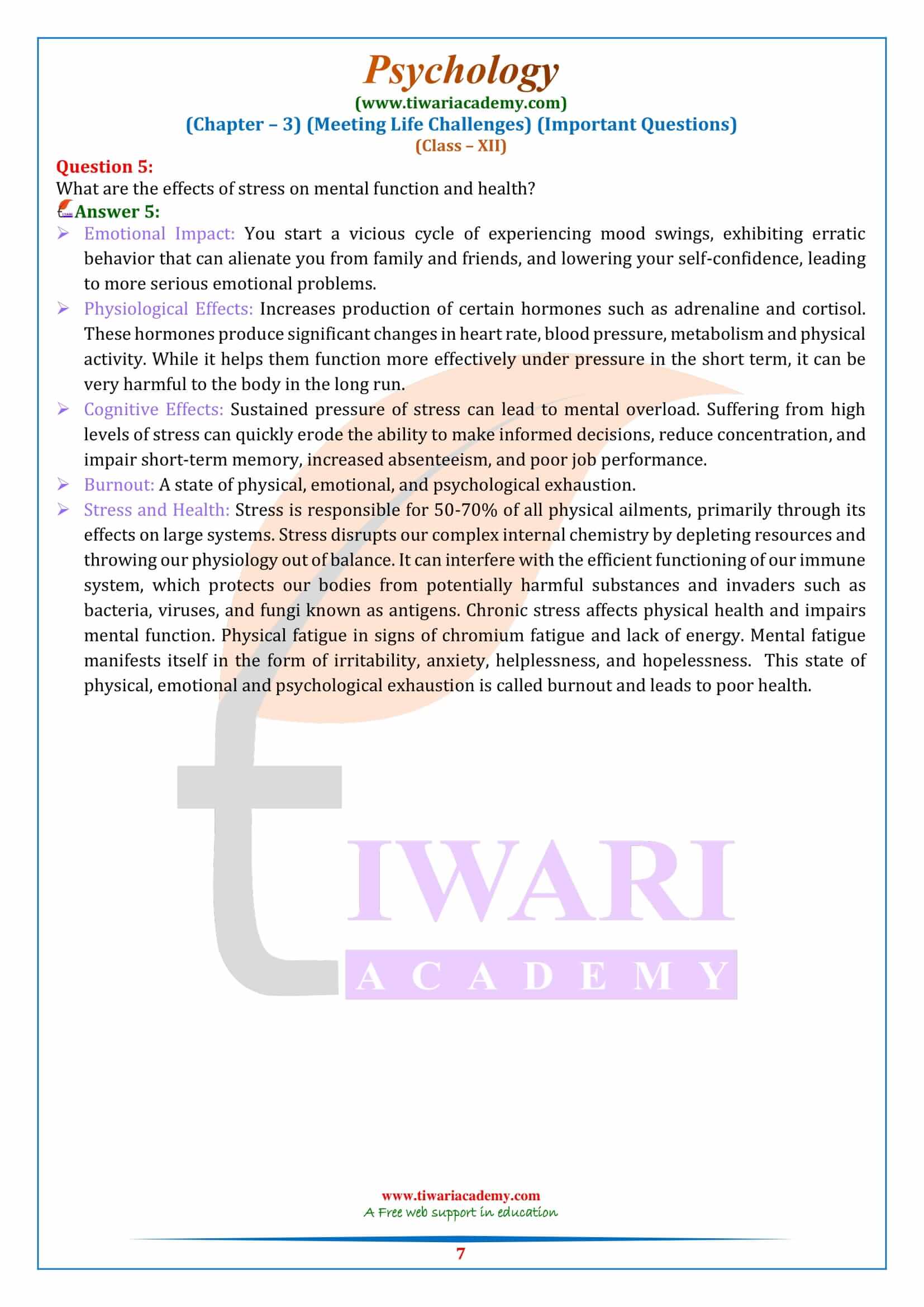 Class 12 Psychology Chapter 3 Important Answers