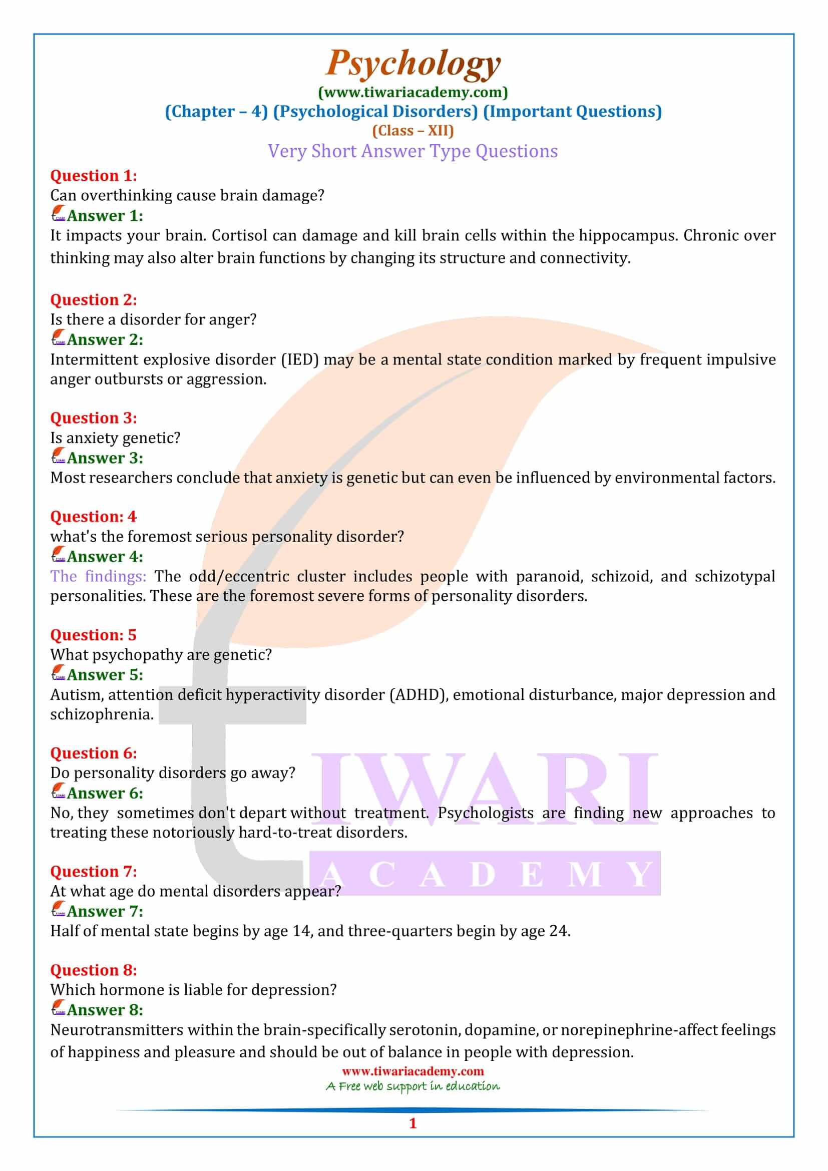 Class 12 Psychology Chapter 4 Extra Questions