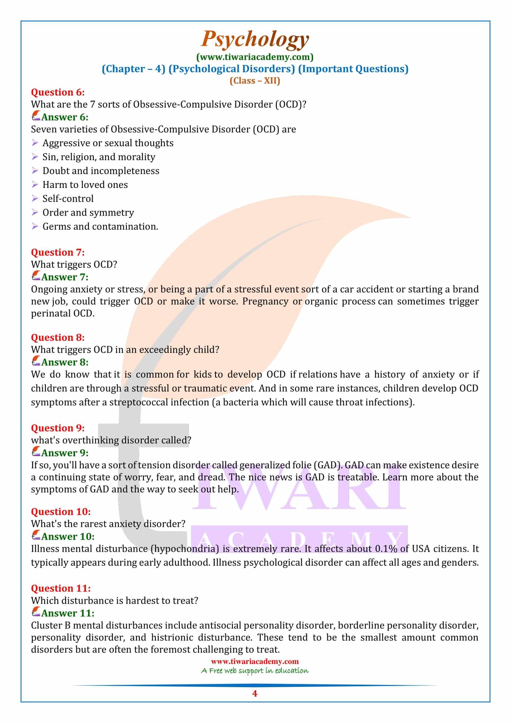 Class 12 Psychology Chapter 4 Very short answer type Questions