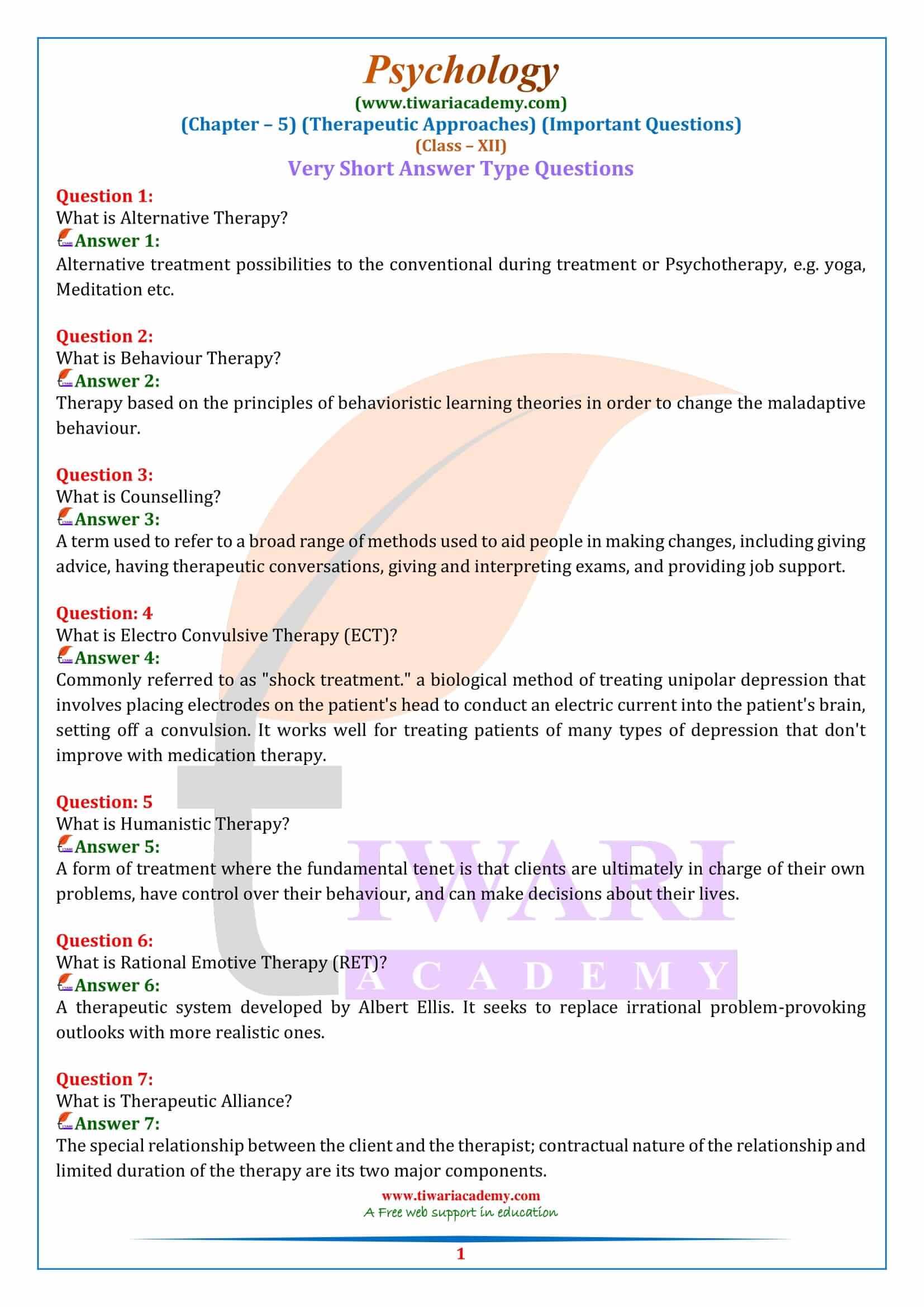 Class 12 Psychology Chapter 5 Important Questions