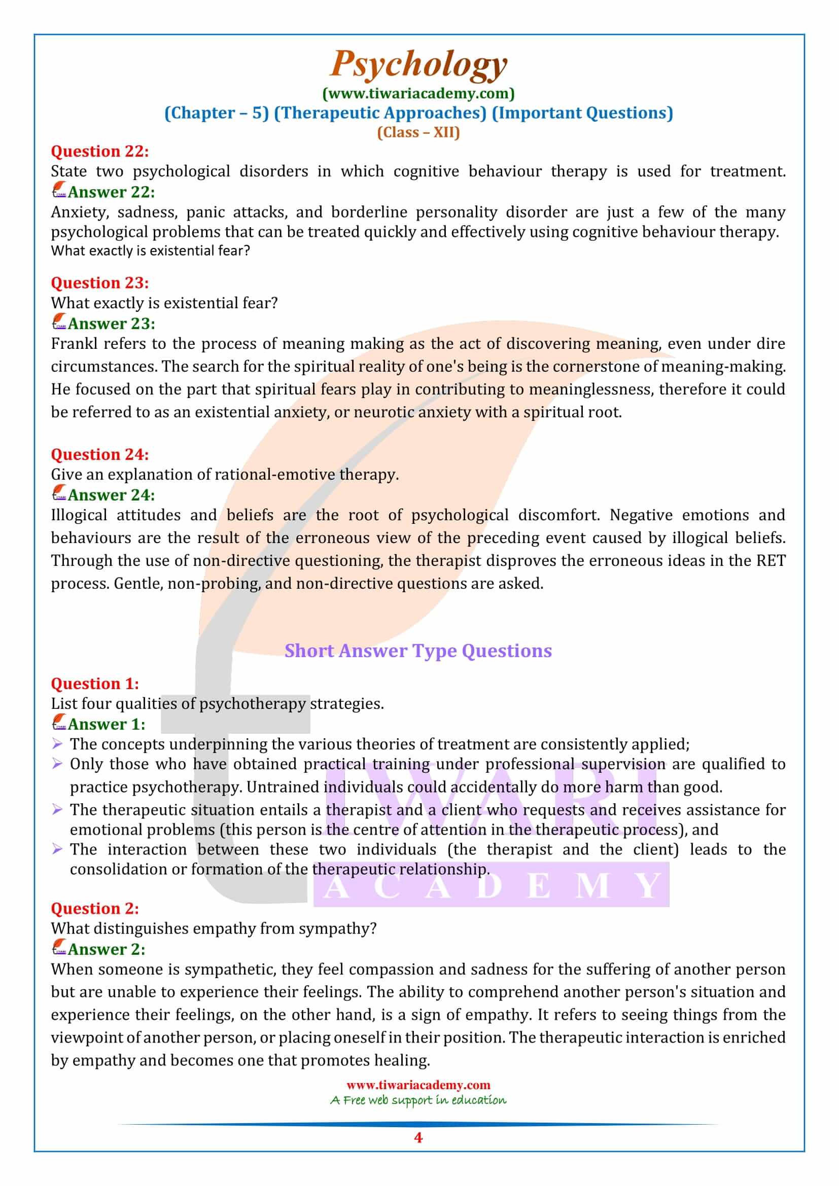 Class 12 Psychology Chapter 5 Extra Questions Answers