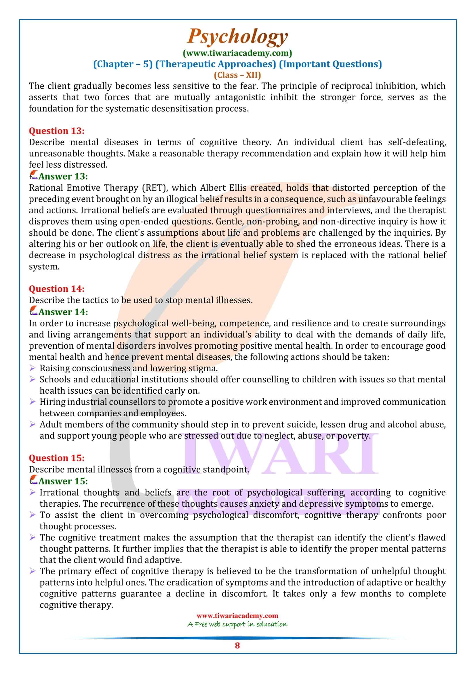 Class 12 Psychology Chapter 5 Important Questions in English Medium