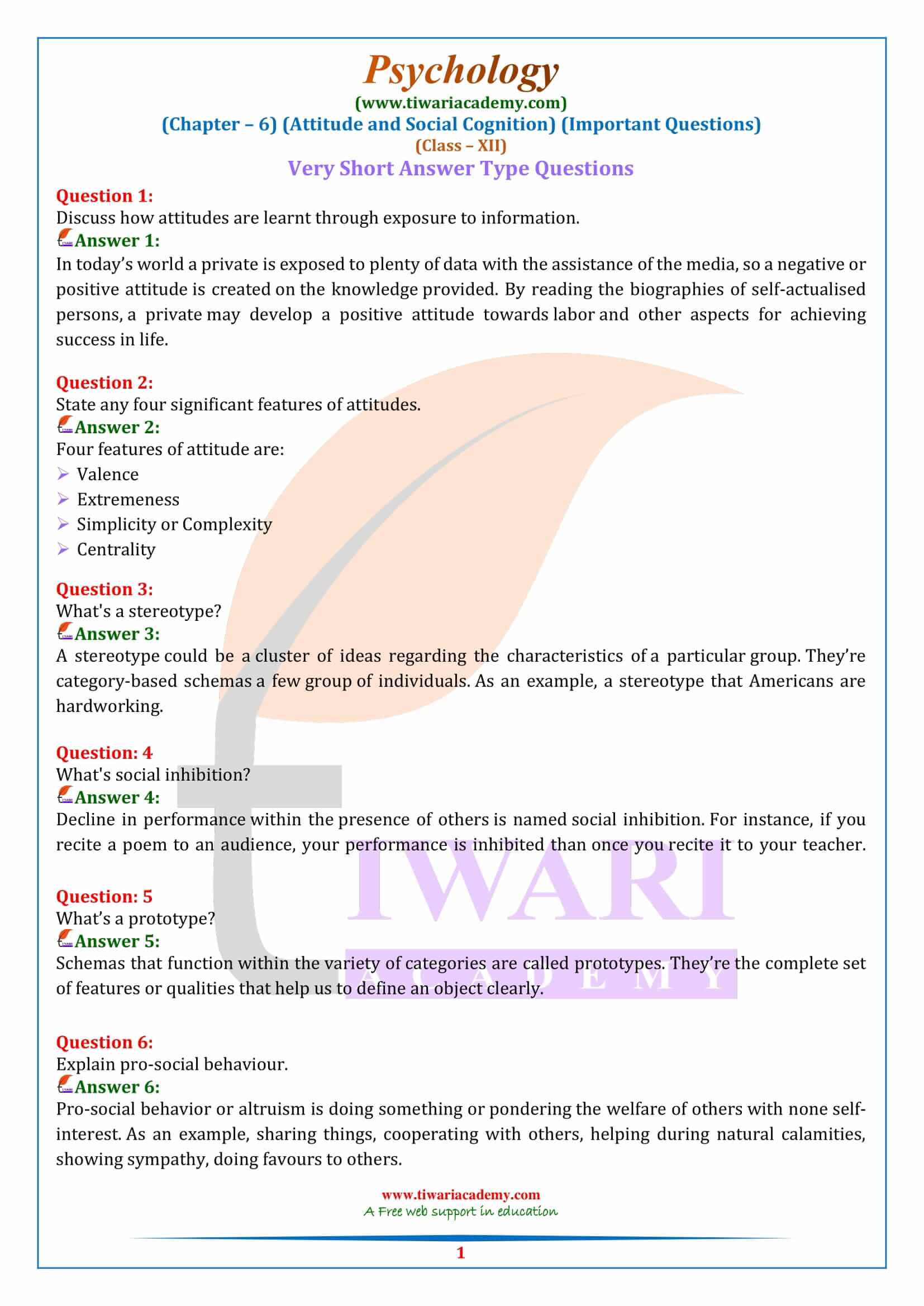 Class 12 Psychology Chapter 6 Important Questions