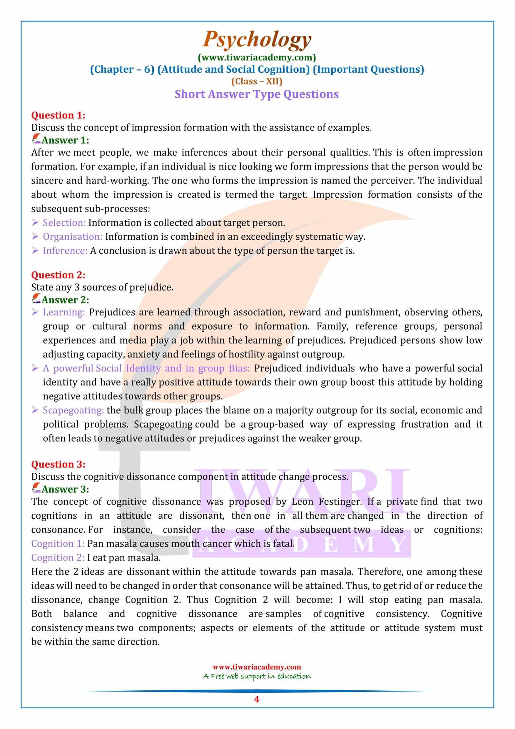 Class 12 Psychology Chapter 6 Extra Question Answers