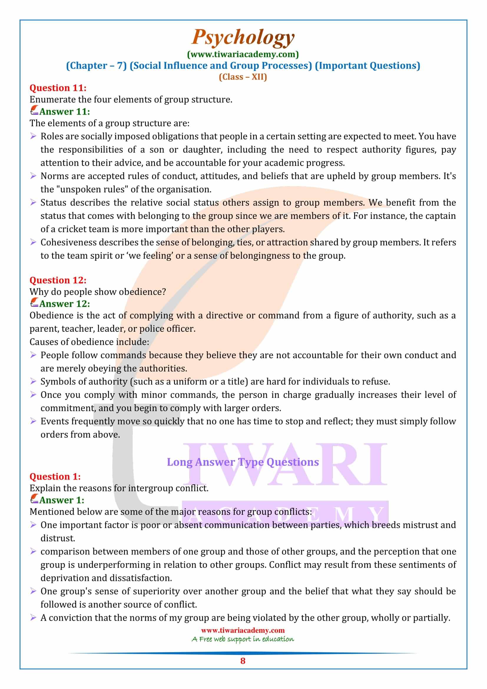 Class 12 Psychology Chapter 7 Shrot answer type Questions