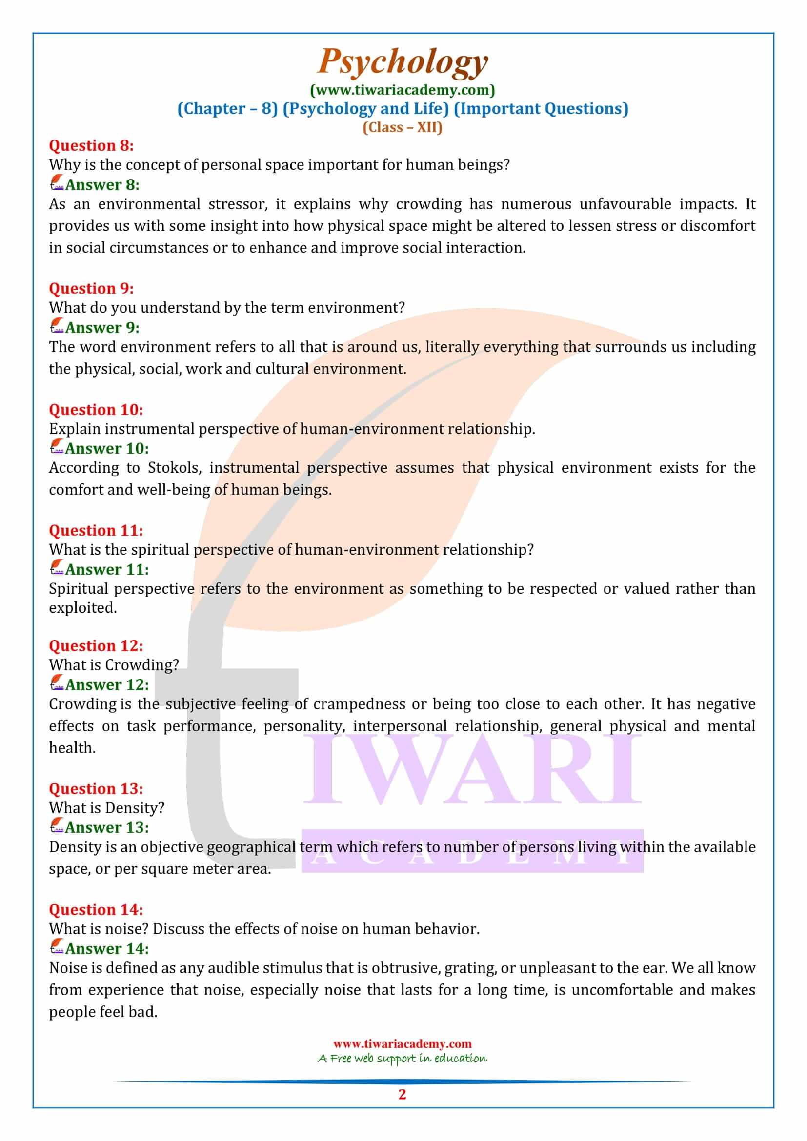 Class 12 Psychology Chapter 8 Extra Questions