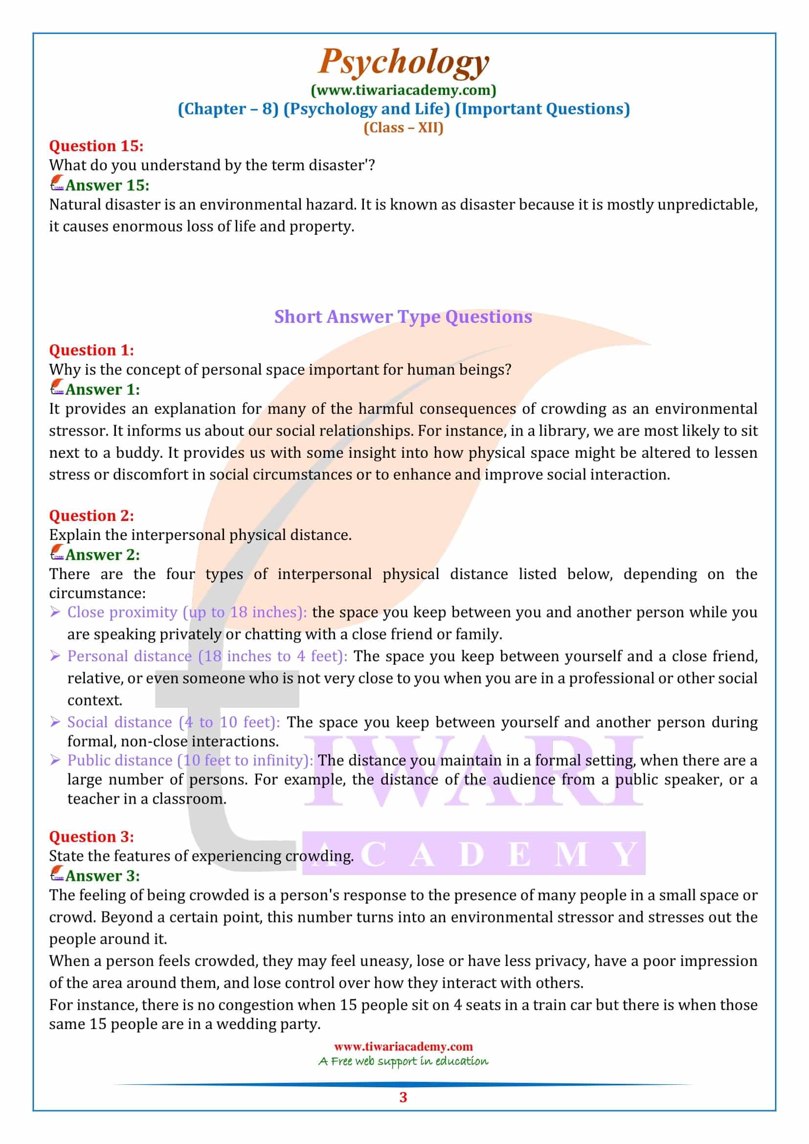 Class 12 Psychology Chapter 8 Important Question Answers