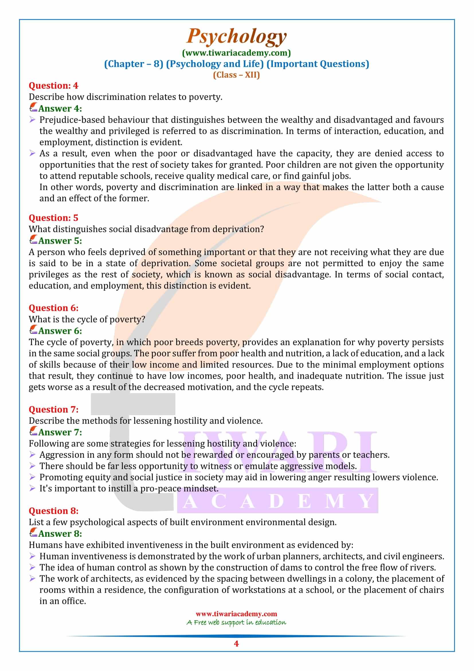 Class 12 Psychology Chapter 8 Extra Question Answers