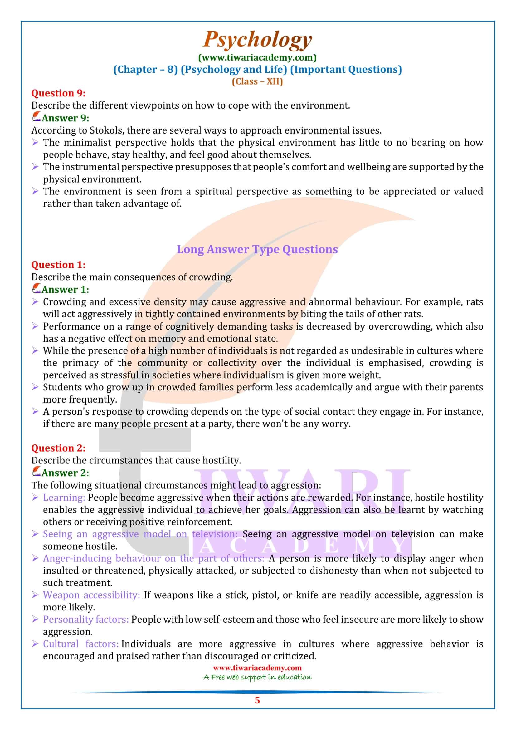 Class 12 Psychology Chapter 8 Very short answer Type Questions