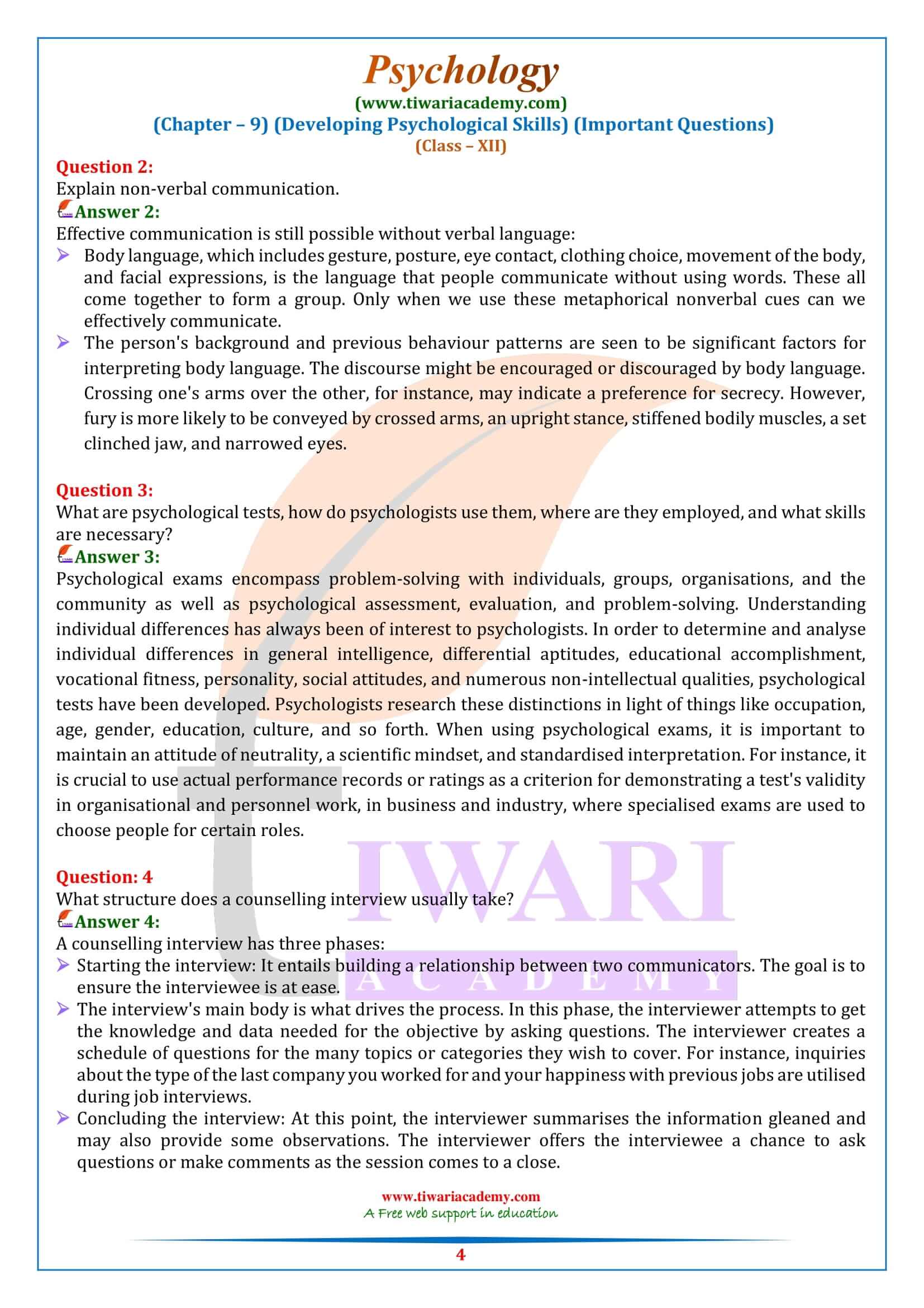 Class 12 Psychology Chapter 9 Extra Question Answers