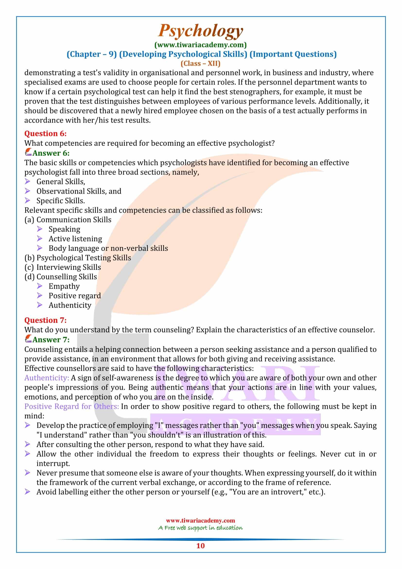 Class 12 Psychology Chapter 9 Short answer type Questions