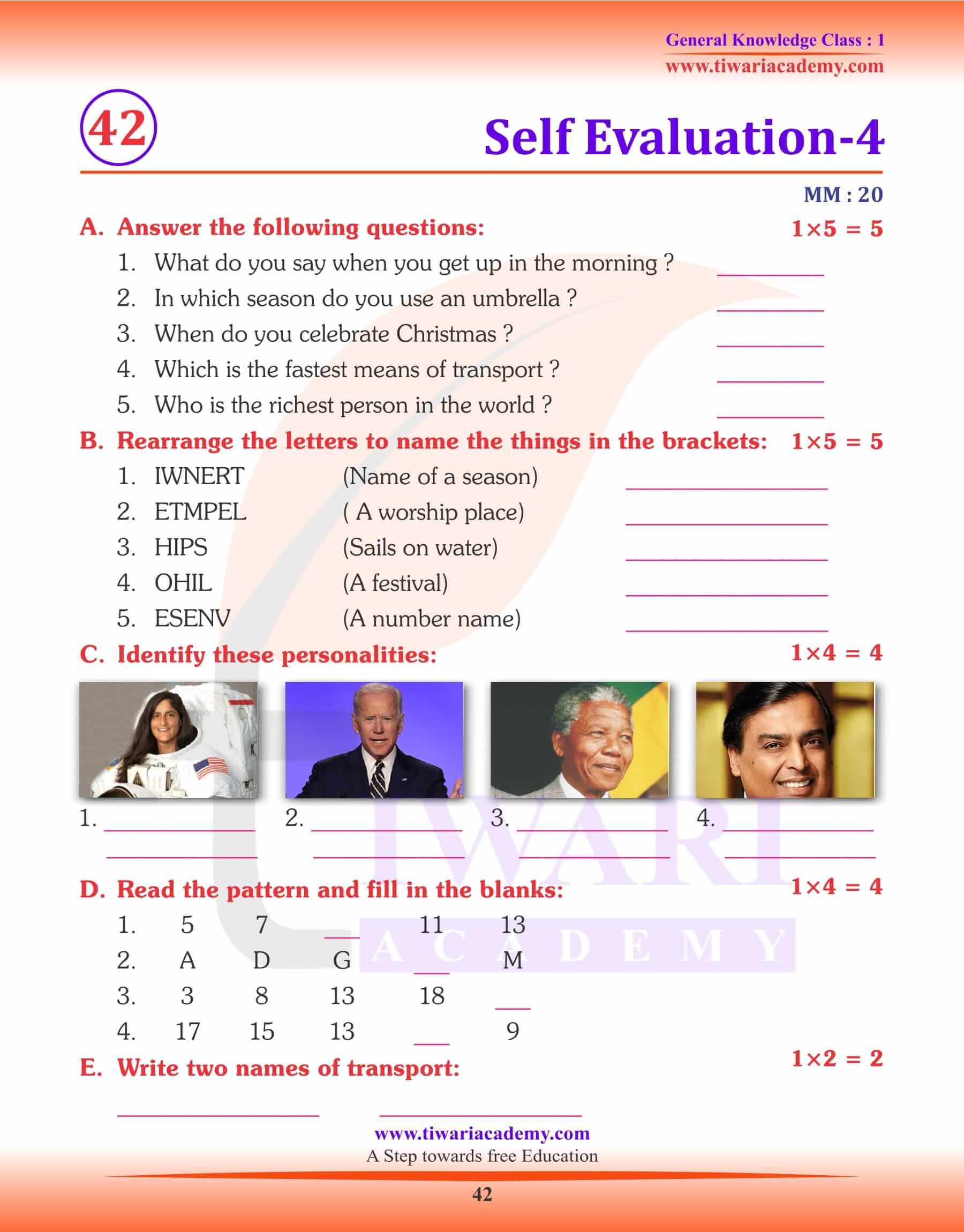 Self Evaluation GK Test 4