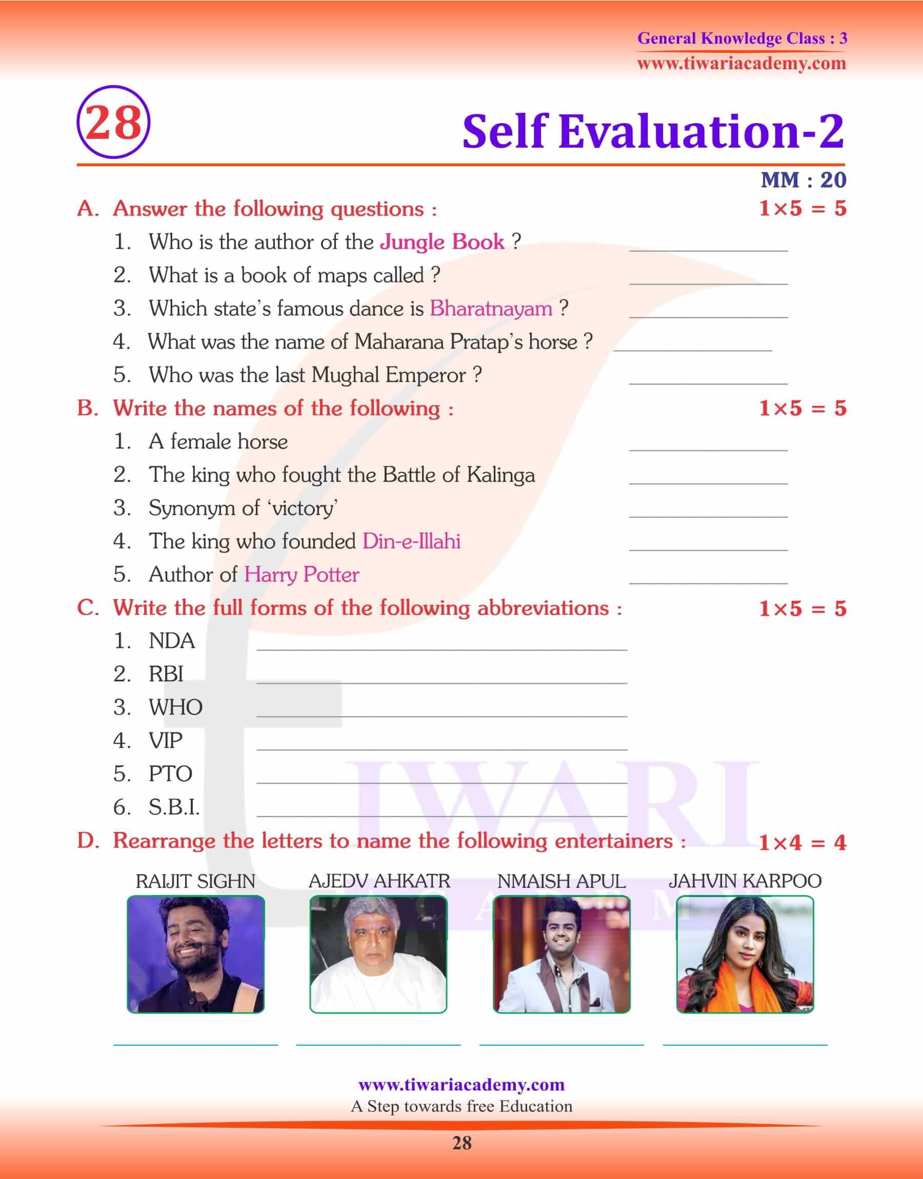 Gk Aptitude Test For Class 3