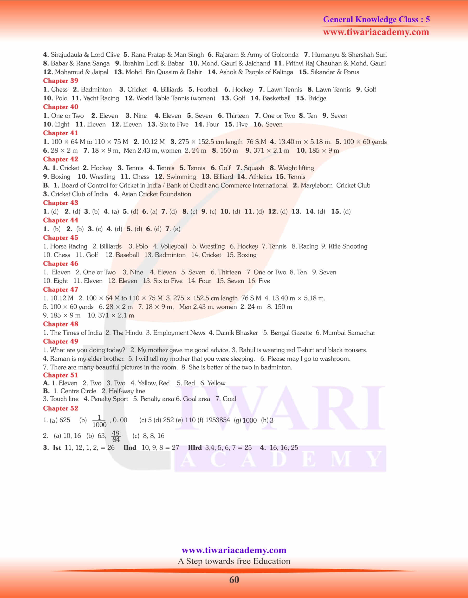 Class 5 GK Answers Set 3