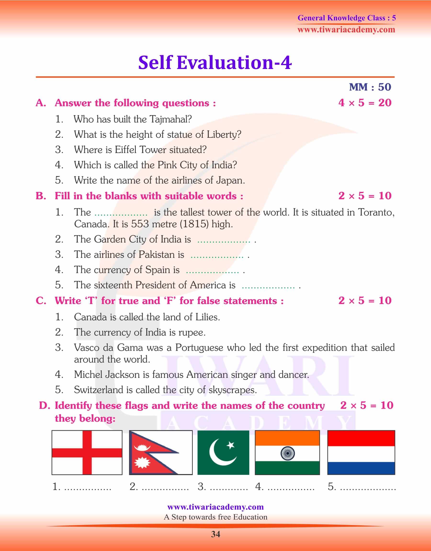 Class 5 GK Practice Test 4