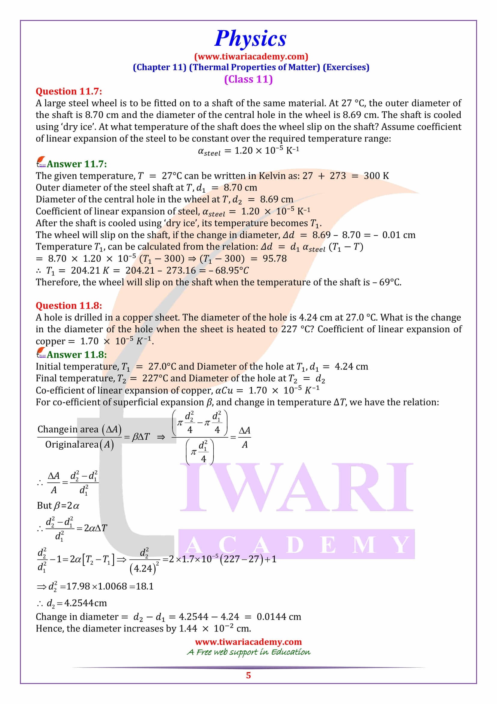 NCERT Solutions for Class 11 Physics Chapter 11 Quesiton Answers