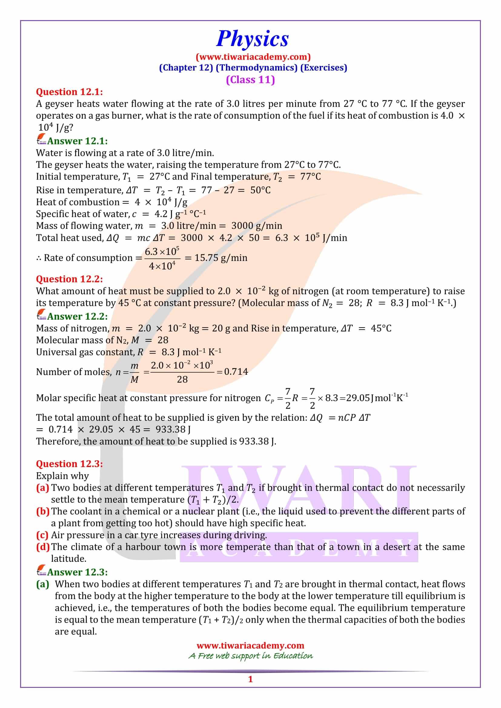 Class 11 Physics Chapter 12 Thermodynamics