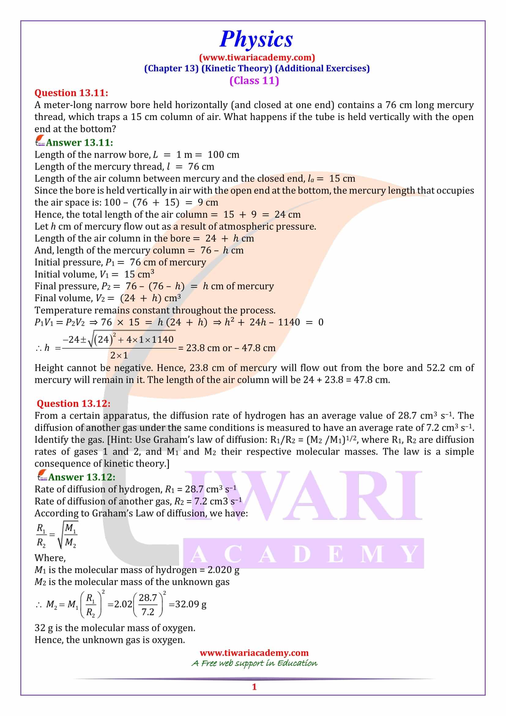 Class 11 Physics Chapter 13 Kinetic Theory