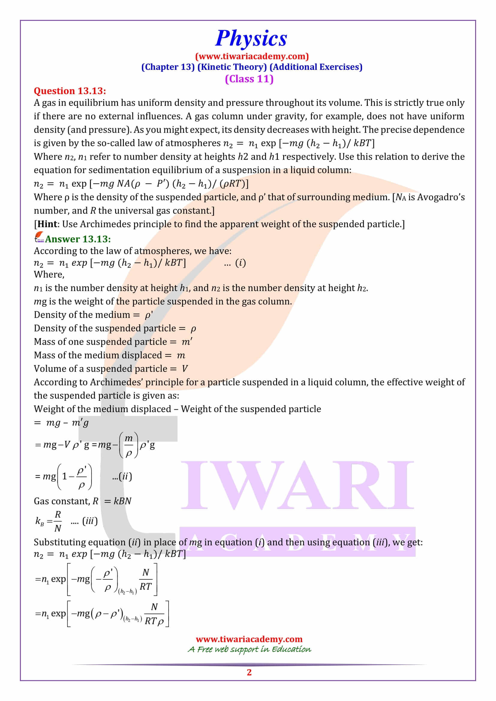 NCERT Solutions for Class 11 Physics Chapter 13