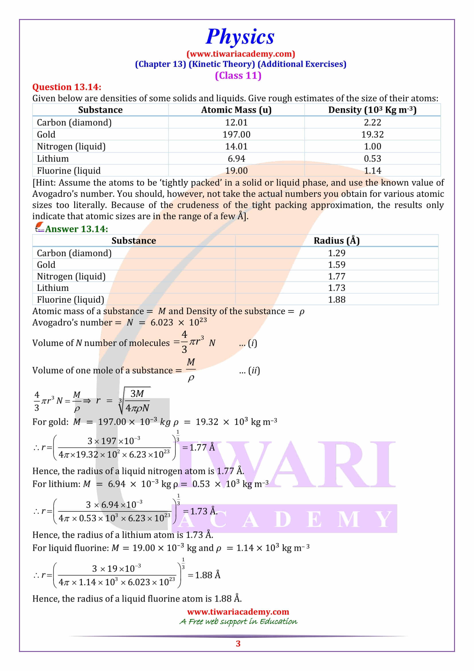 NCERT Solutions for Class 11 Physics Chapter 13 Question Answers