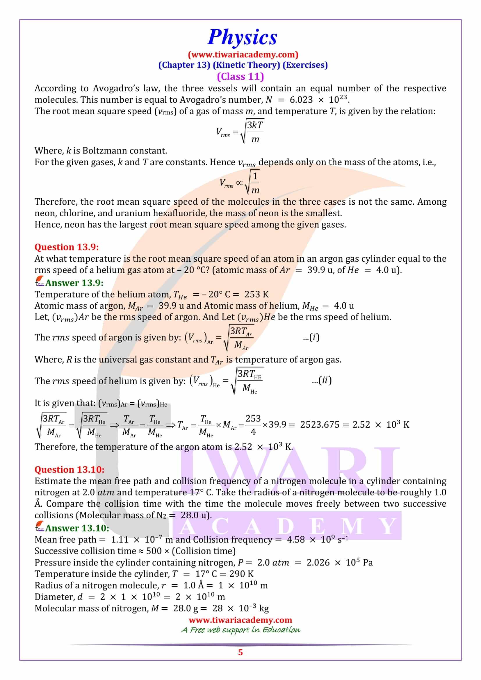 Class 11 Physics Chapter 13 Exercises Answers
