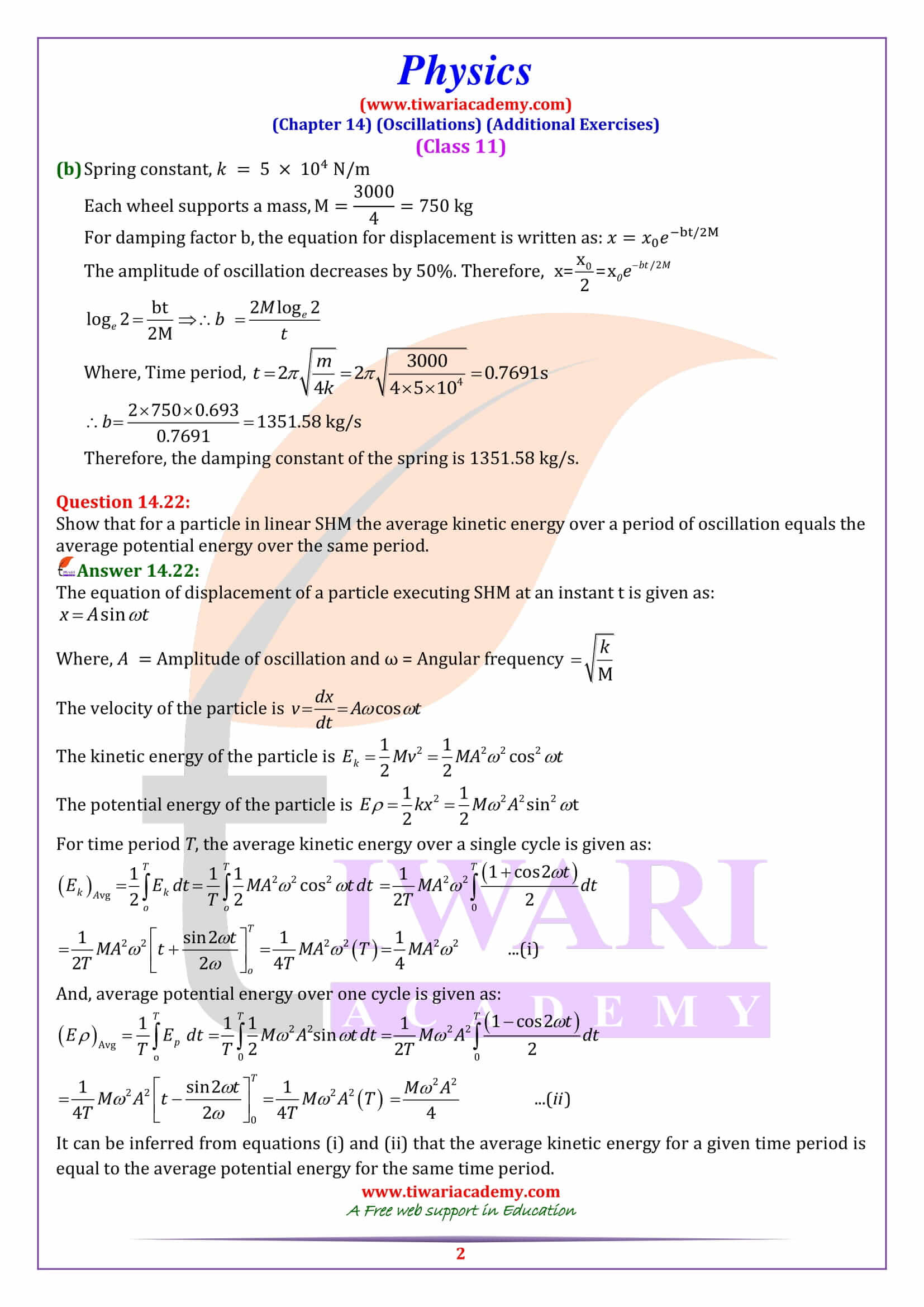 NCERT Solutions for Class 11 Physics Chapter 14