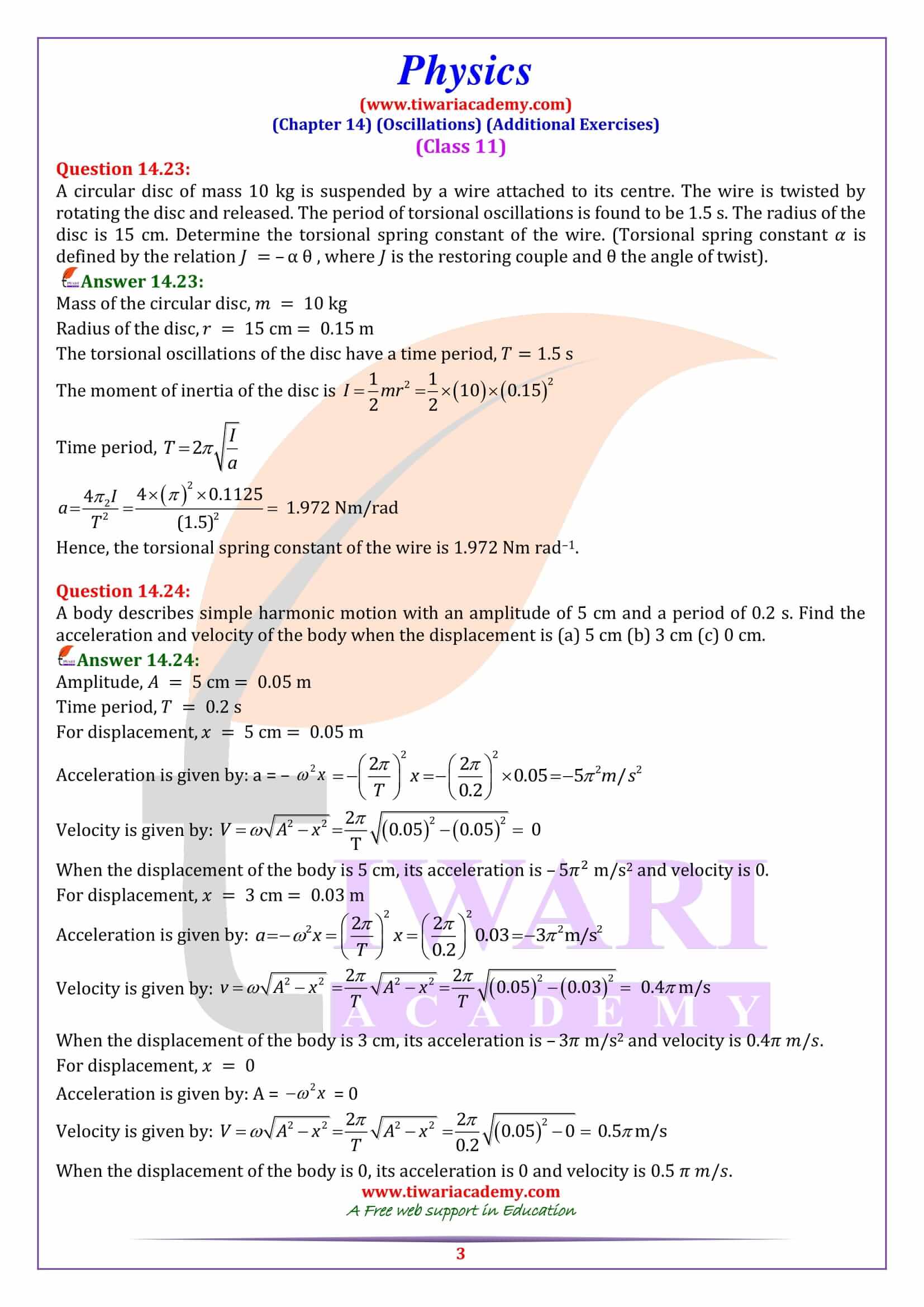 NCERT Solutions for Class 11 Physics Chapter 14 Additional Exercises