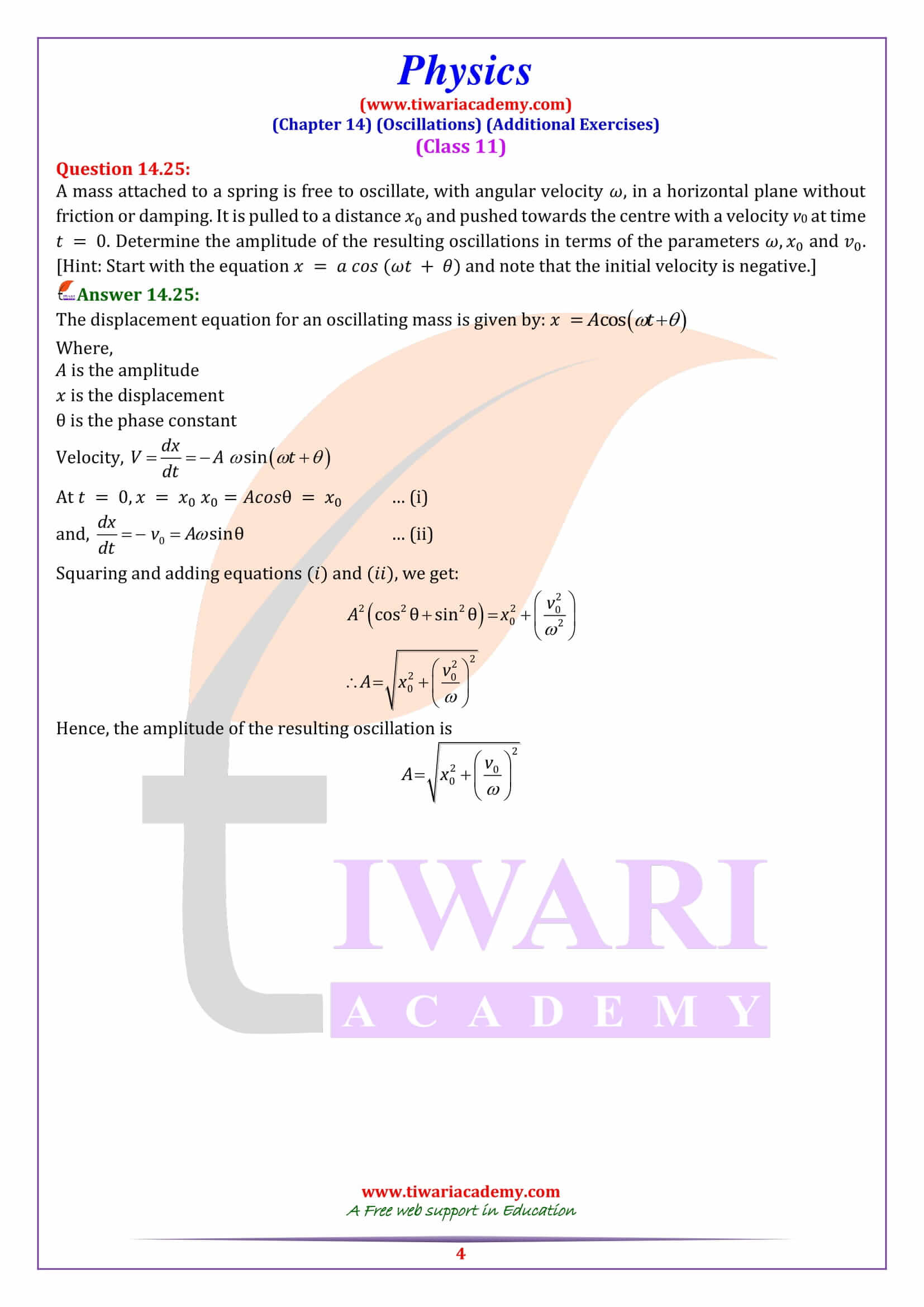 NCERT Solutions for Class 11 Physics Chapter 14 Additional Question Answers
