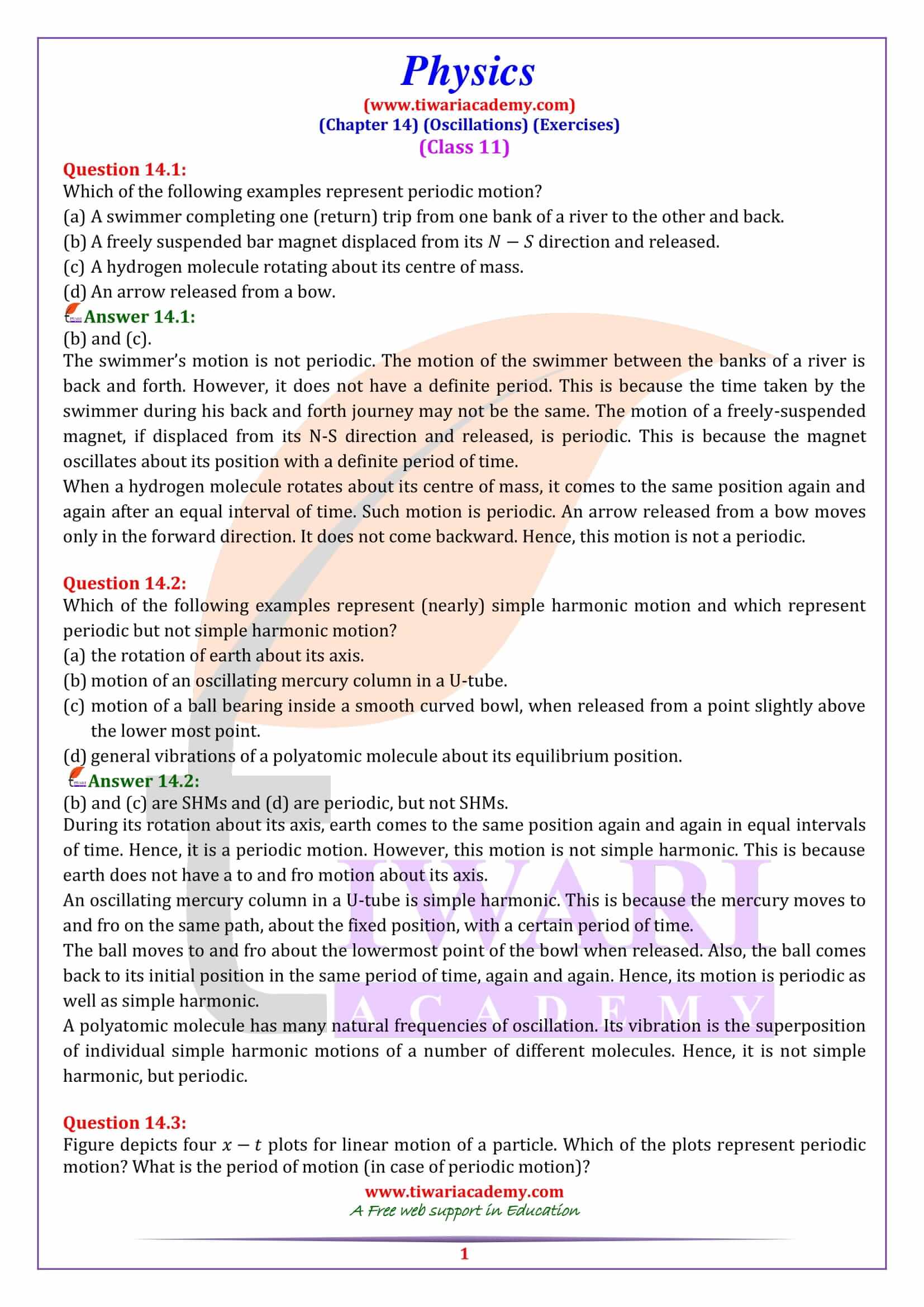 NCERT Solutions for Class 11 Physics Chapter 14 Exercises