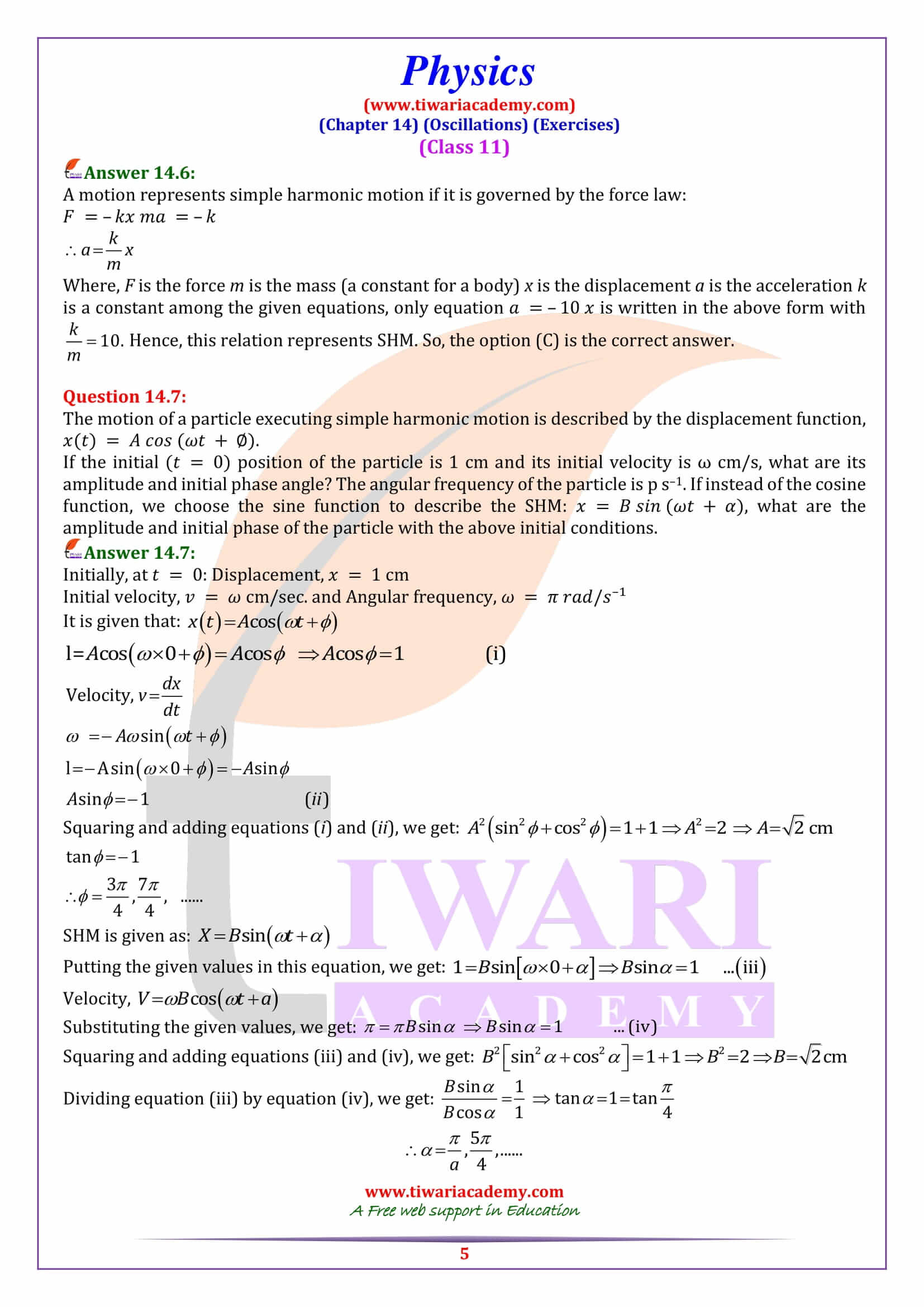 NCERT Solutions for Class 11 Physics Chapter 14 all question answers