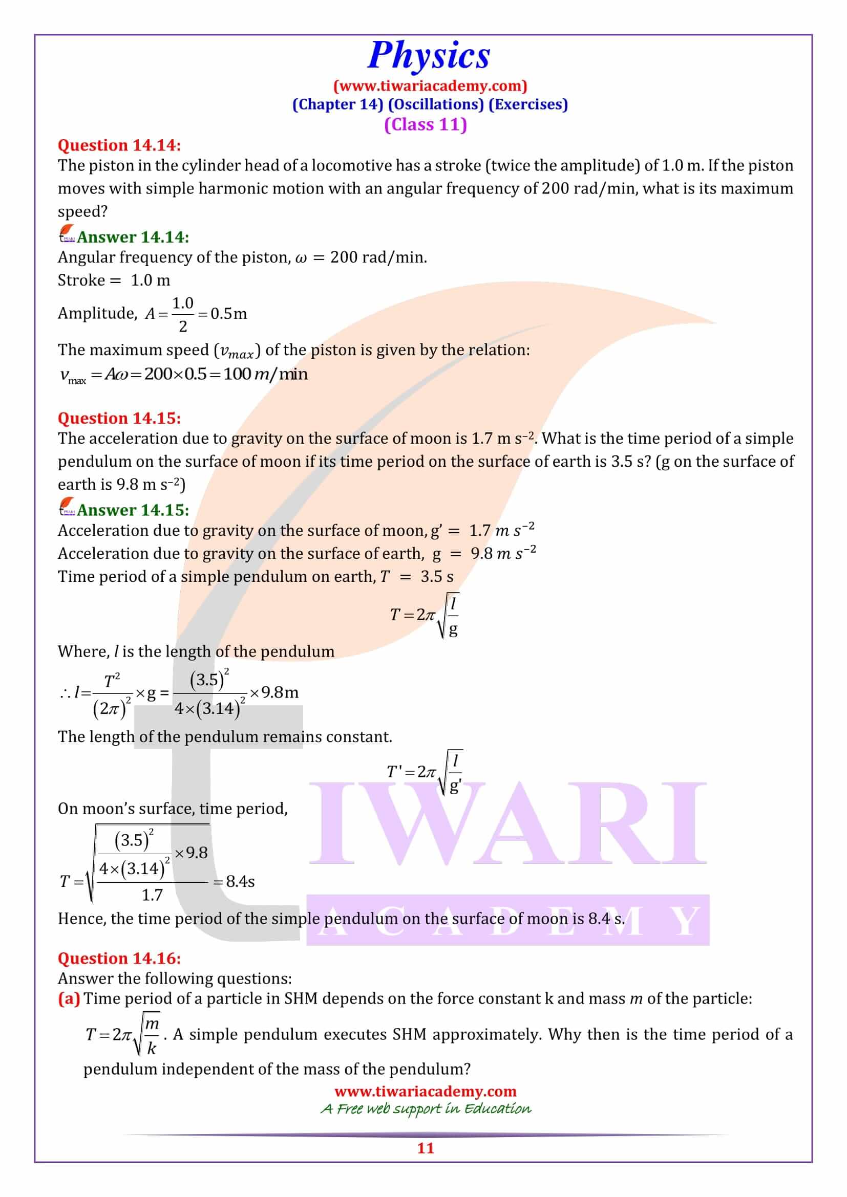 Class 11 Physics Chapter 14 free PDF download