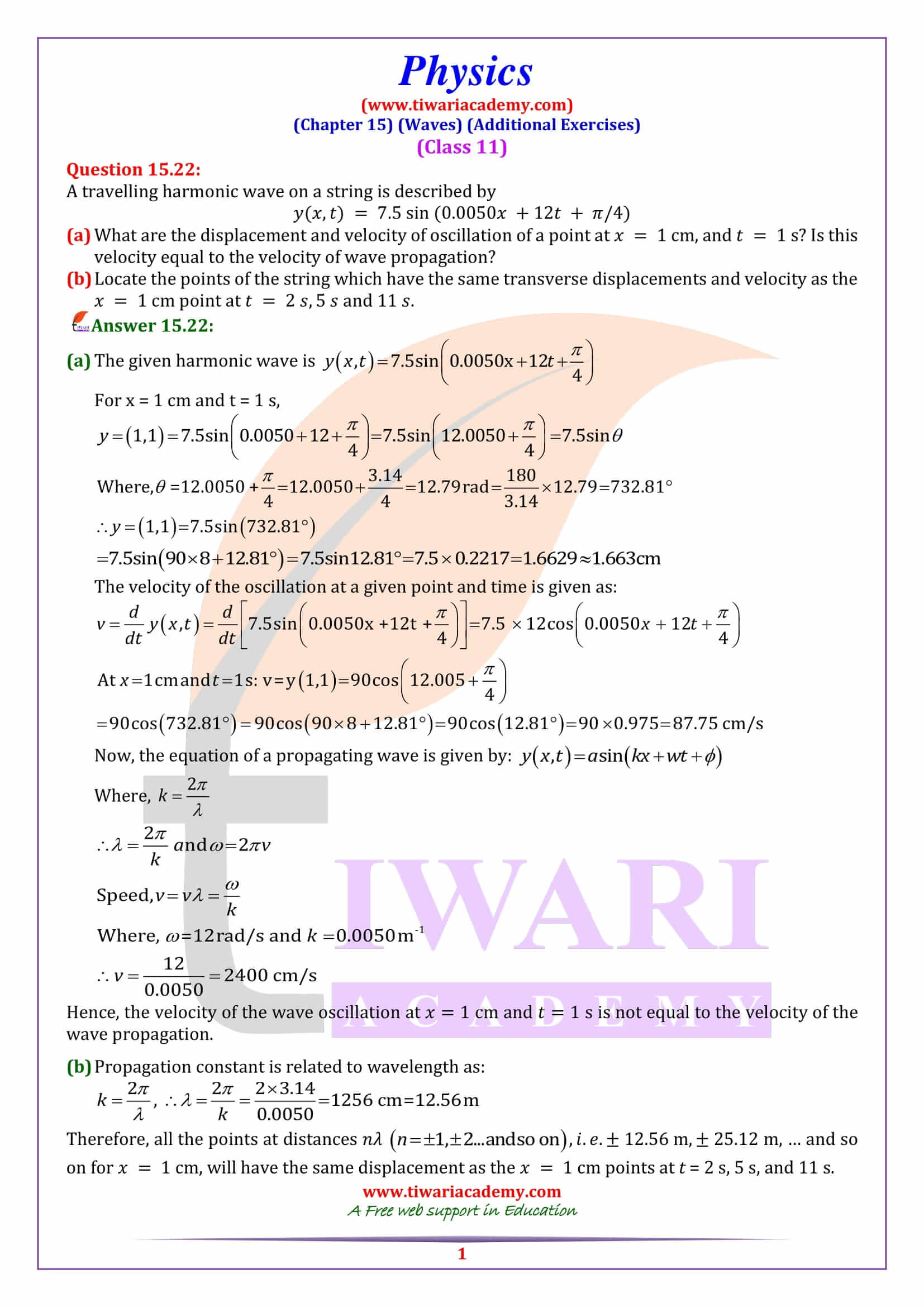 Class 11 Physics Chapter 15 Waves