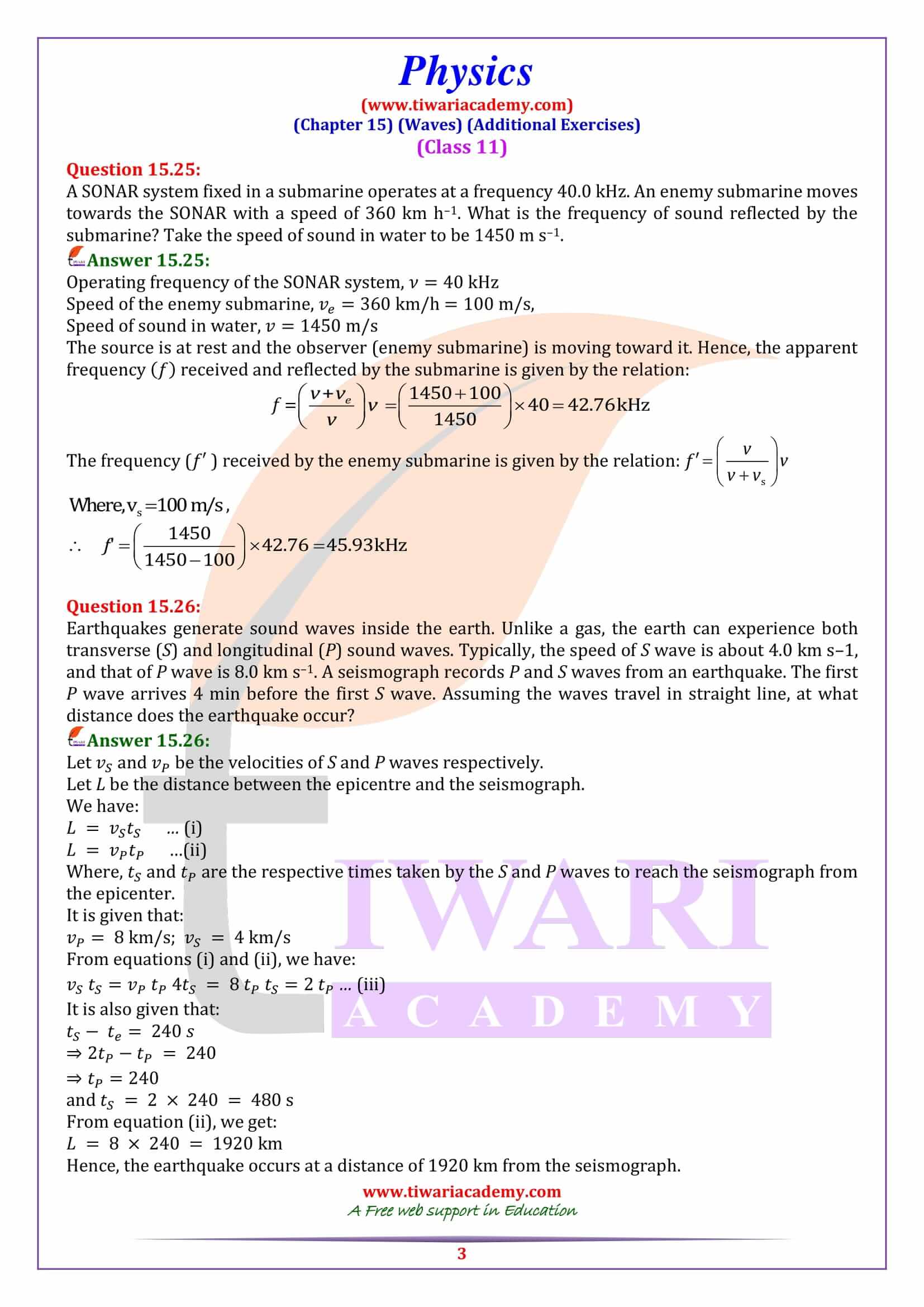 NCERT Solutions for Class 11 Physics Chapter 15 Additional Exercises