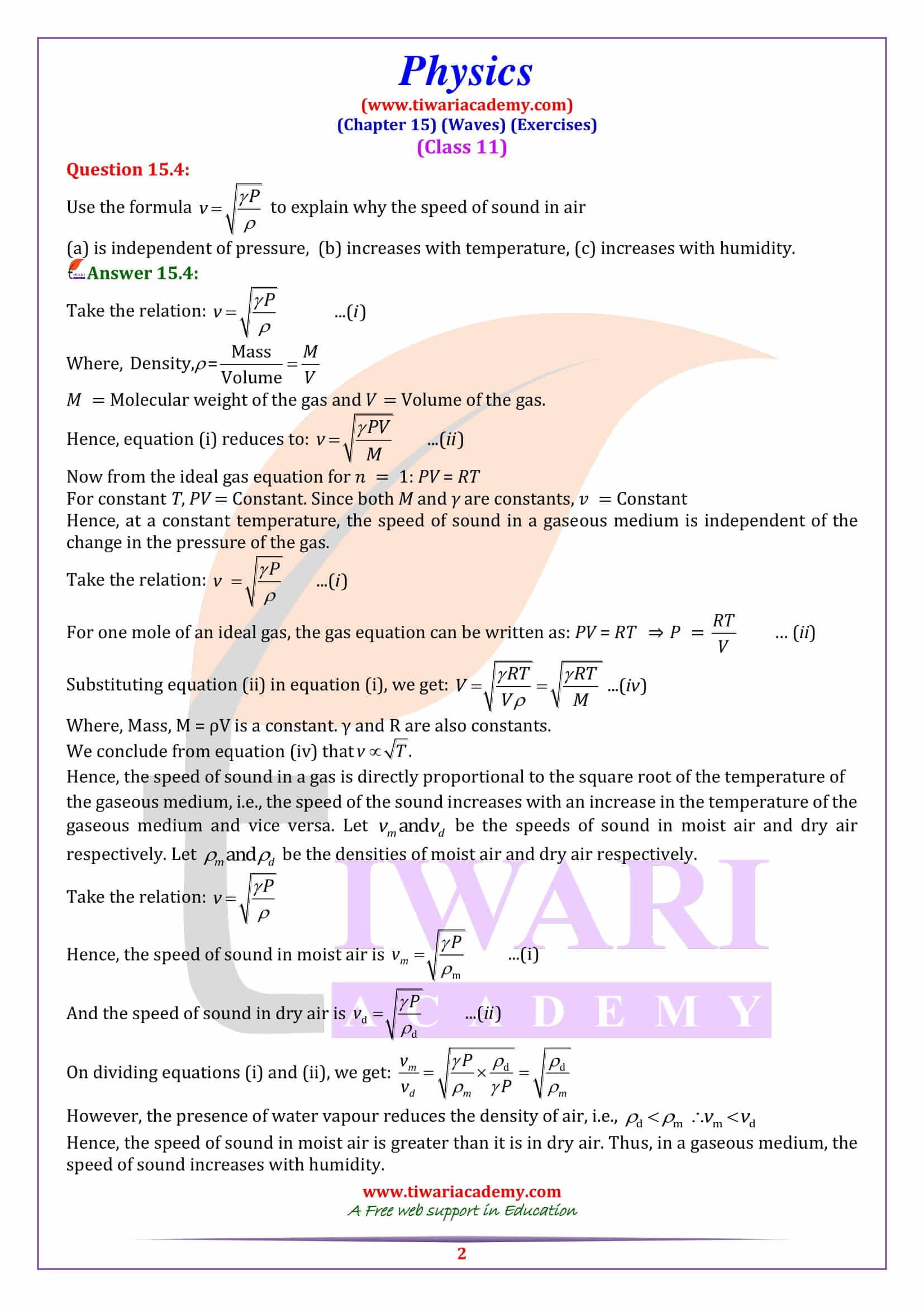 NCERT Solutions for Class 11 Physics Chapter 15 Waves