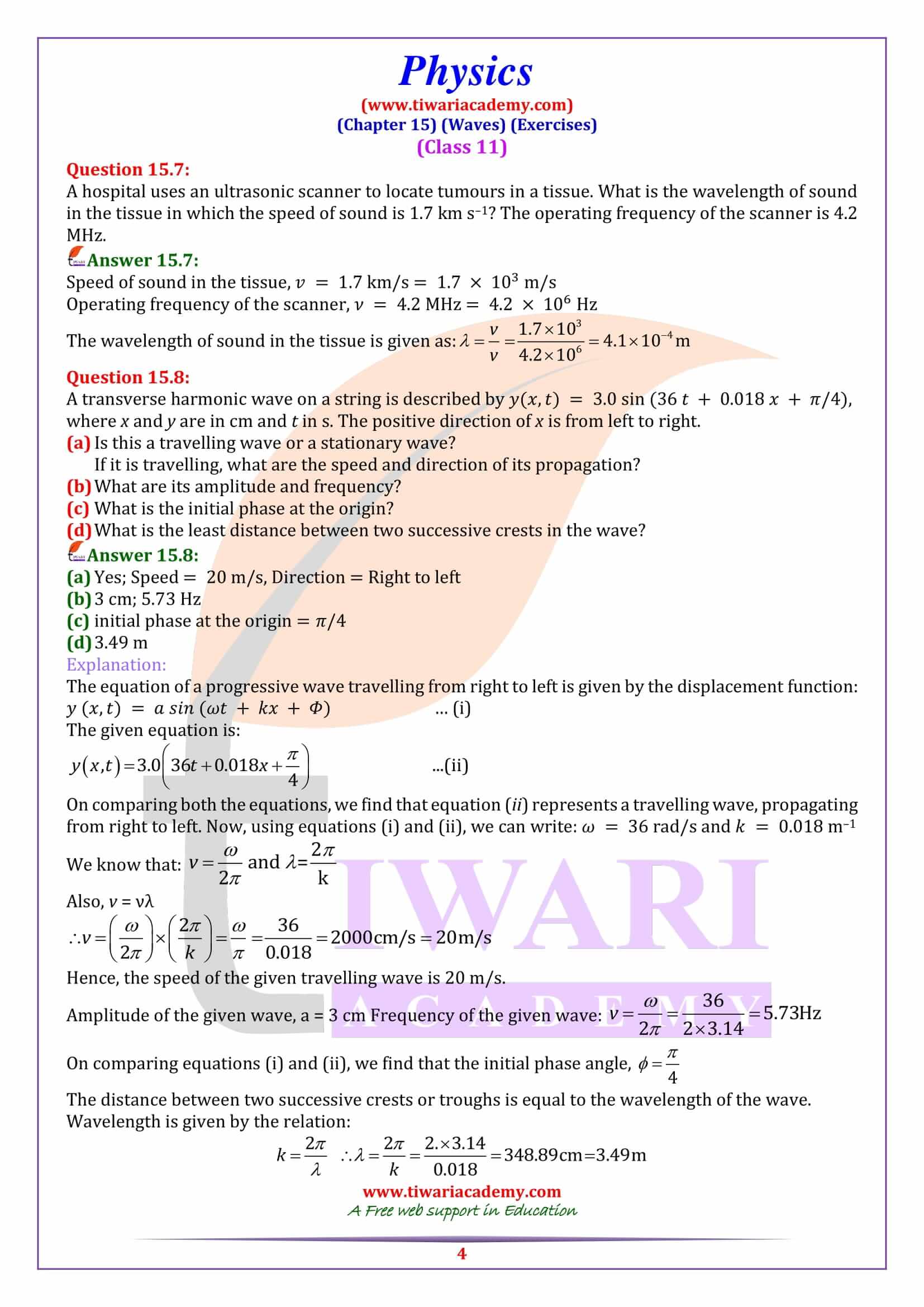 NCERT Solutions for Class 11 Physics Chapter 15 in PDF
