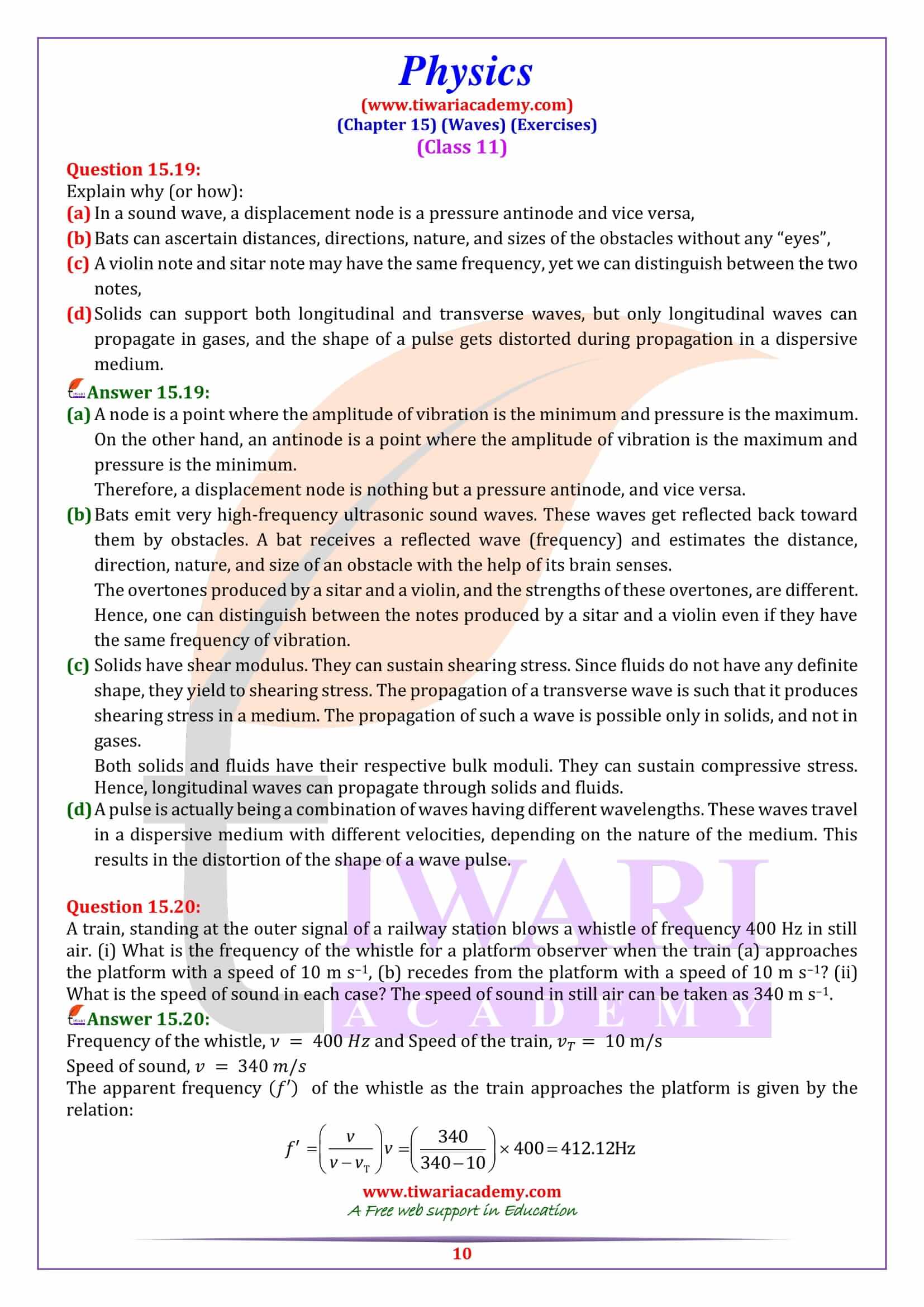 Class 11 Physics Chapter 15 Exercises Answers in PDF