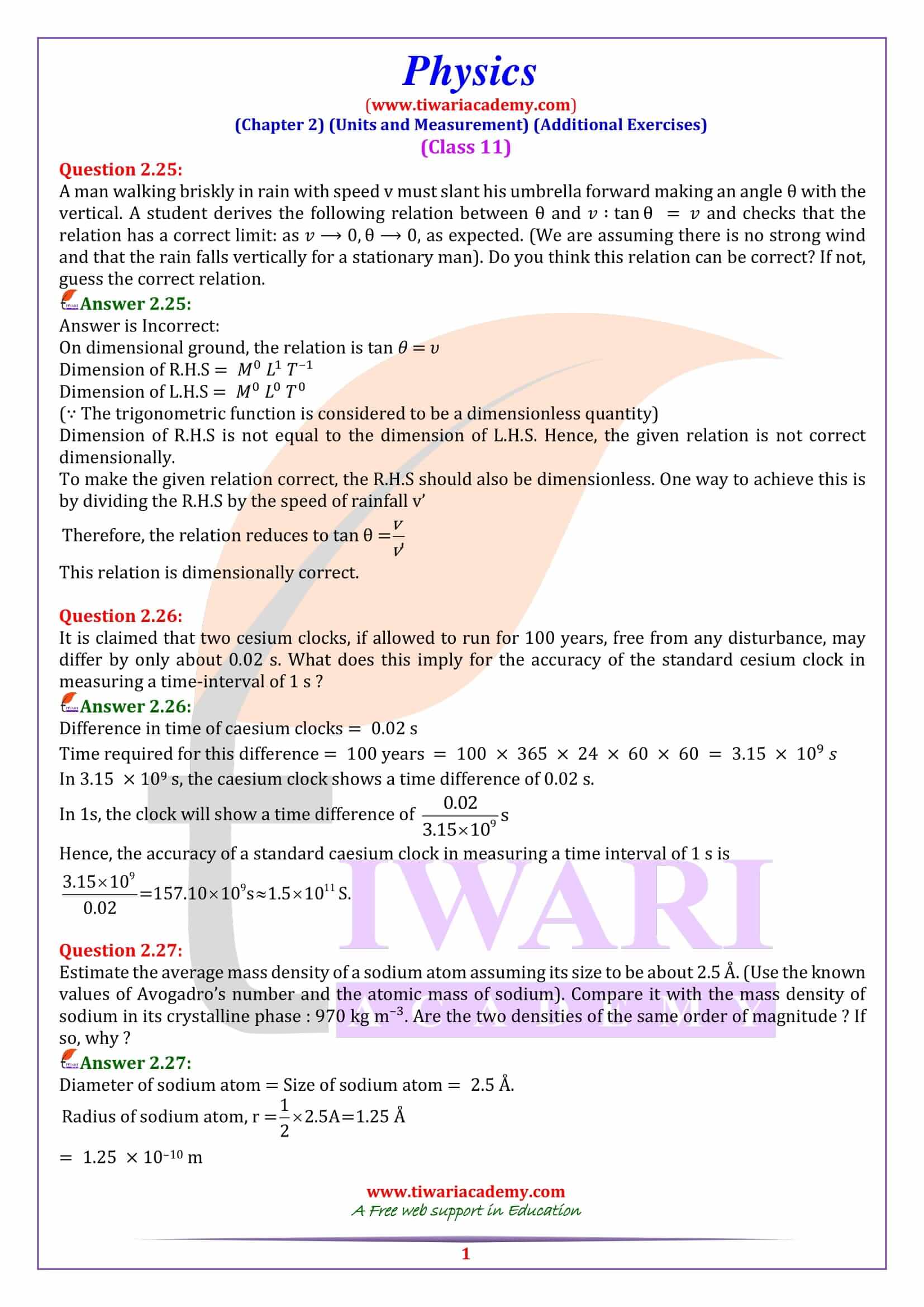 Class 11 Physics Chapter 2 Units and Measurements