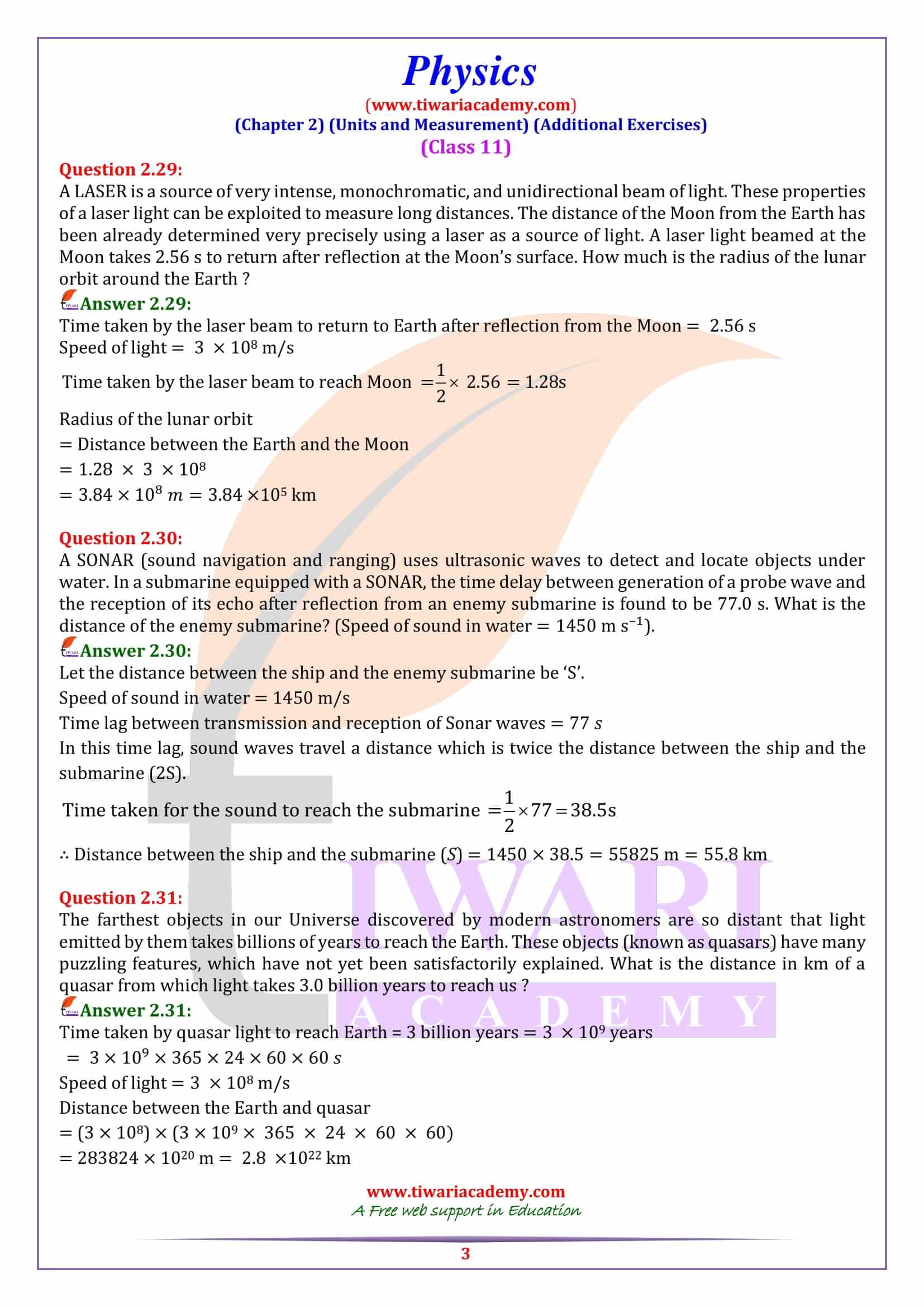 NCERT Solutions for Class 11 Physics Chapter 2 question answers