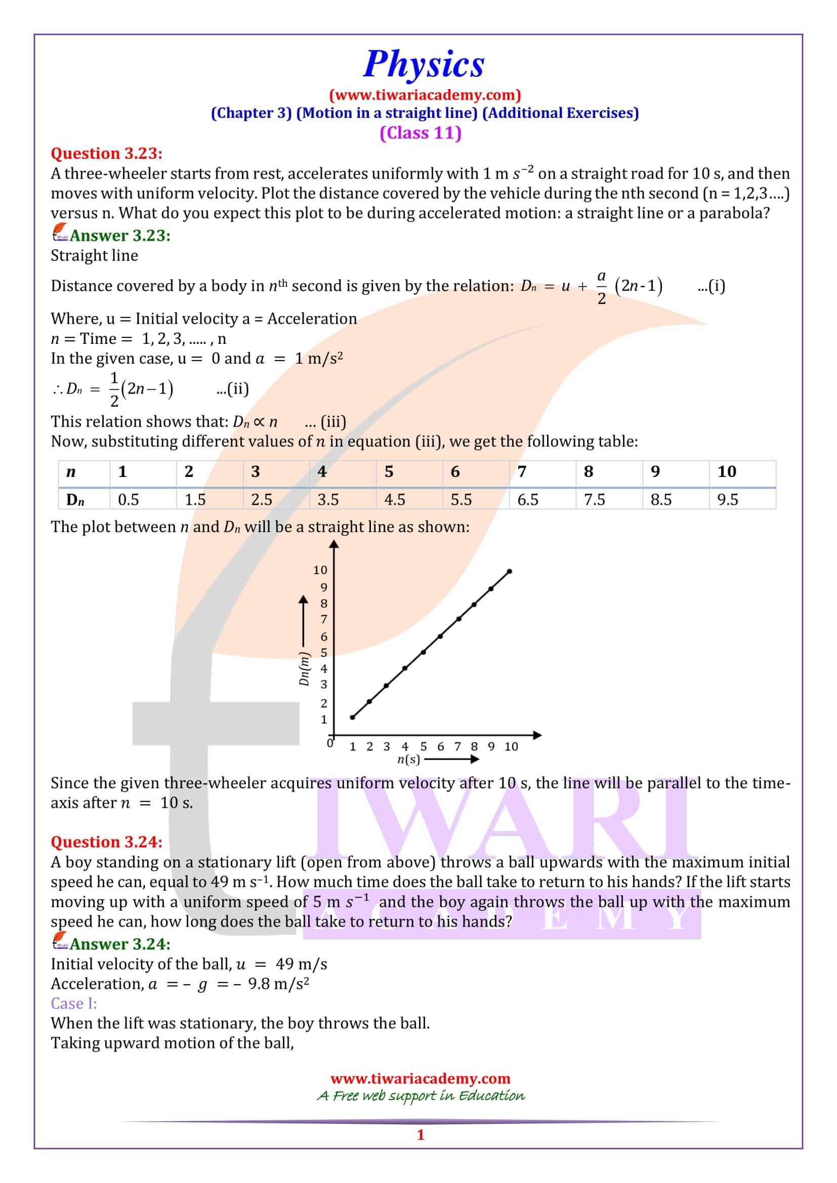 Class 11 Physics Chapter 3 Motion in a Straight Line