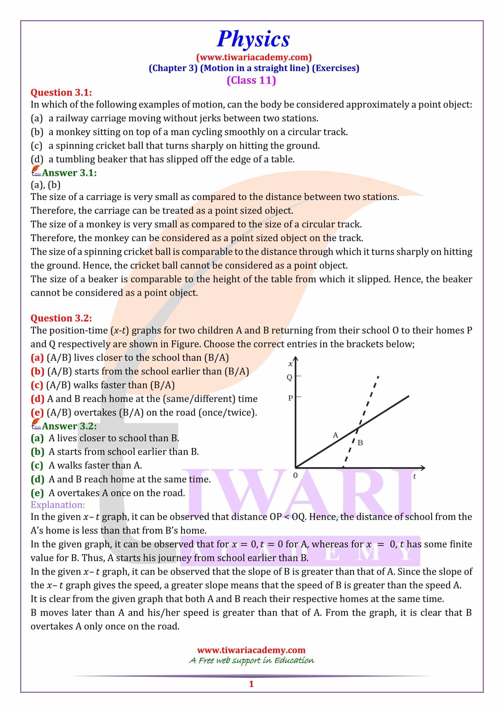 NCERT Solutions for Class 11 Physics Chapter 3 Exercises