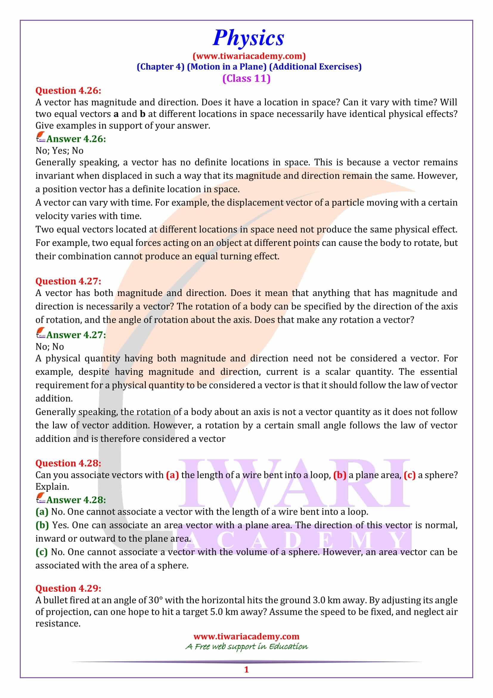 Class 11 Physics Chapter 4 Motion in a Plane