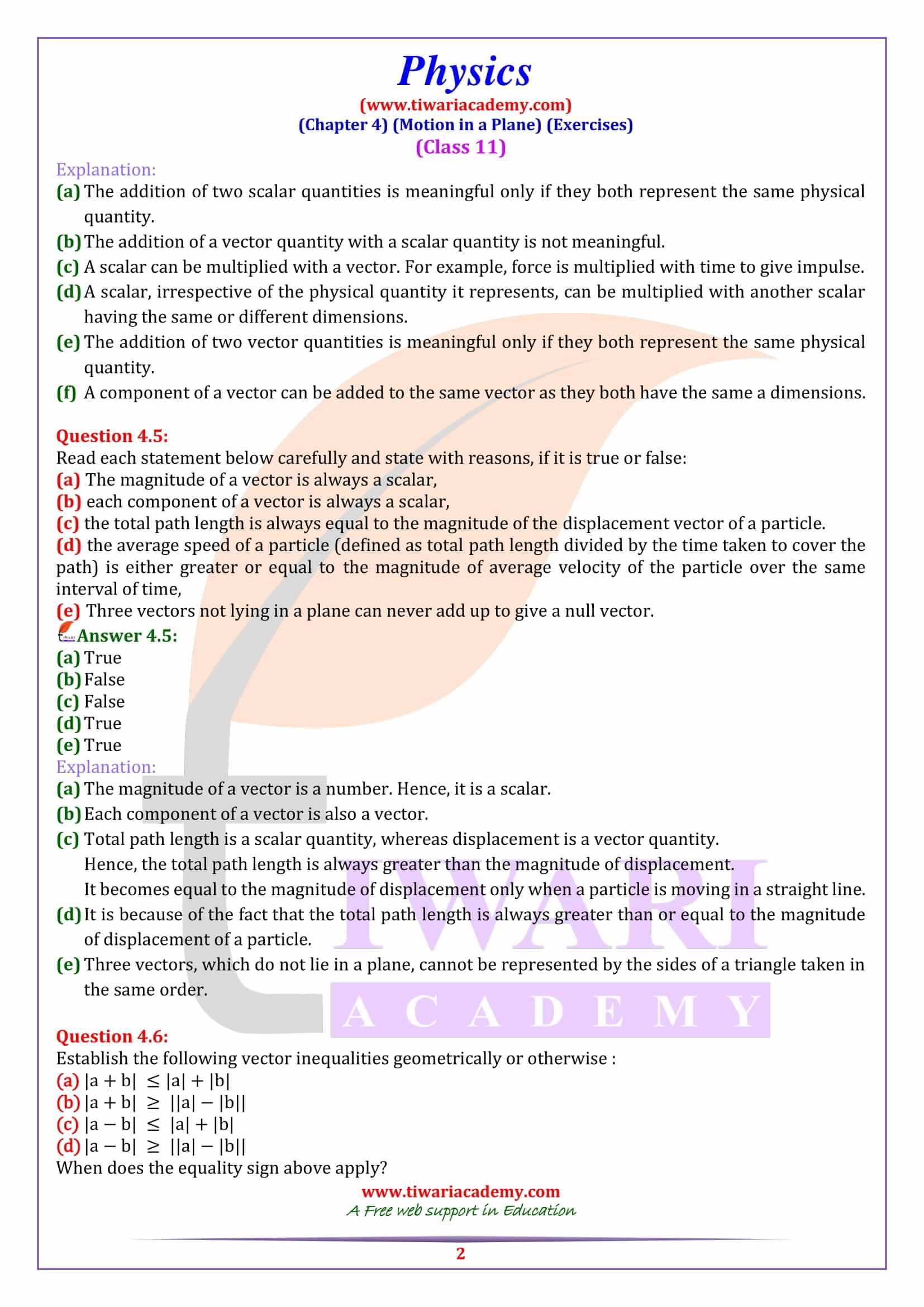 NCERT Solutions for Class 11 Physics Chapter 4 Question Answers