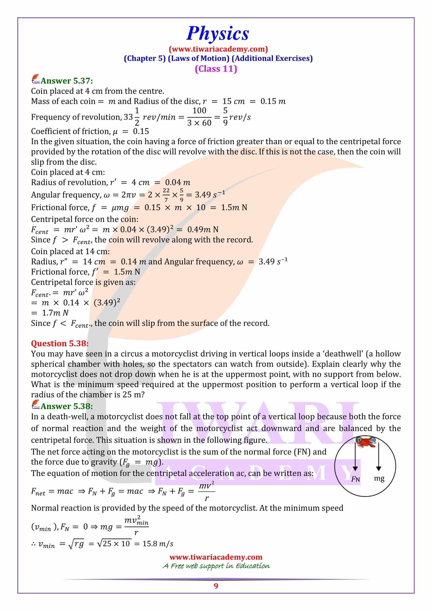NCERT Solutions for Class 11 Physics Chapter 5 Additonal Question Answers
