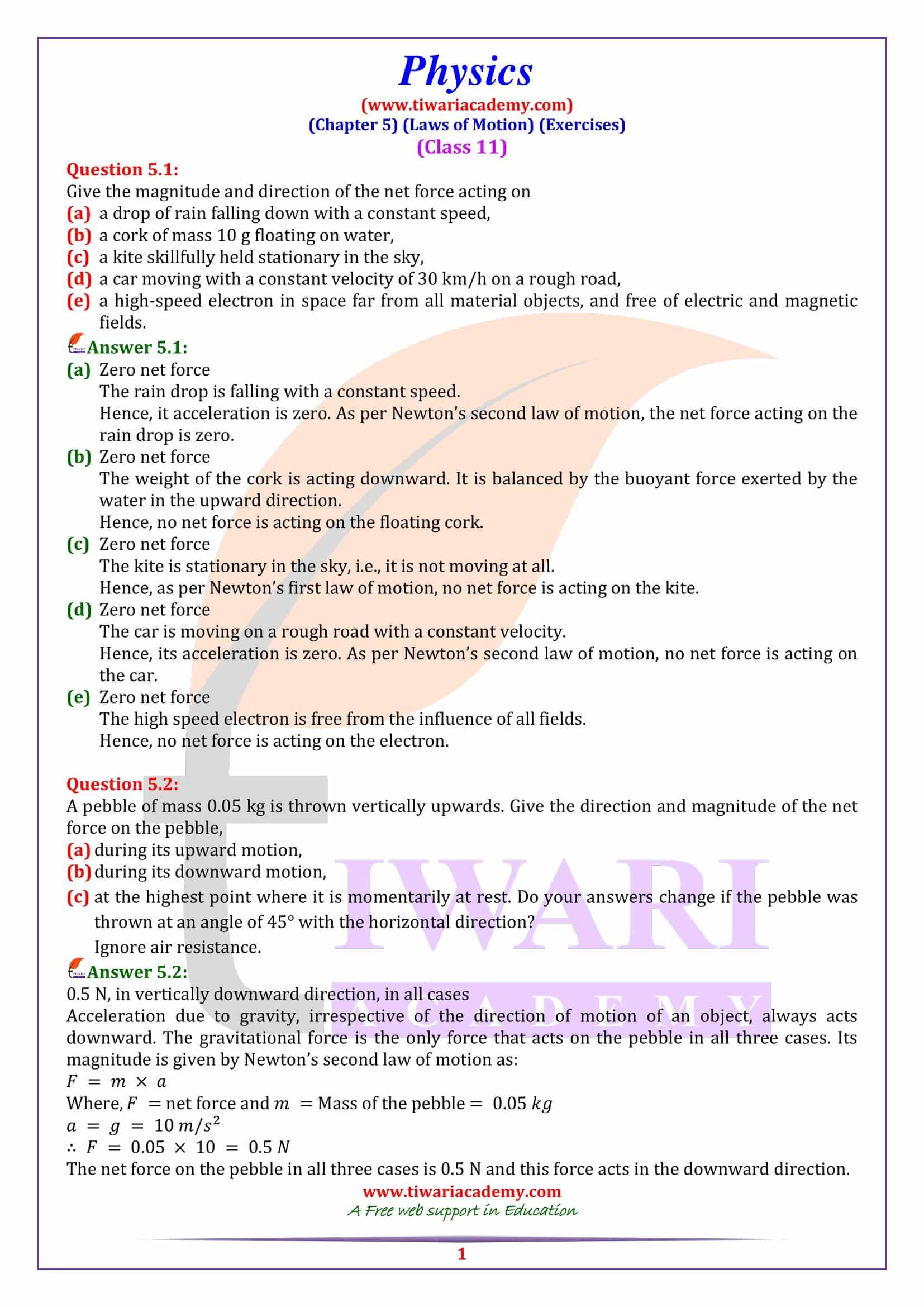 NCERT Solutions for Class 11 Physics Chapter 5 Exercises