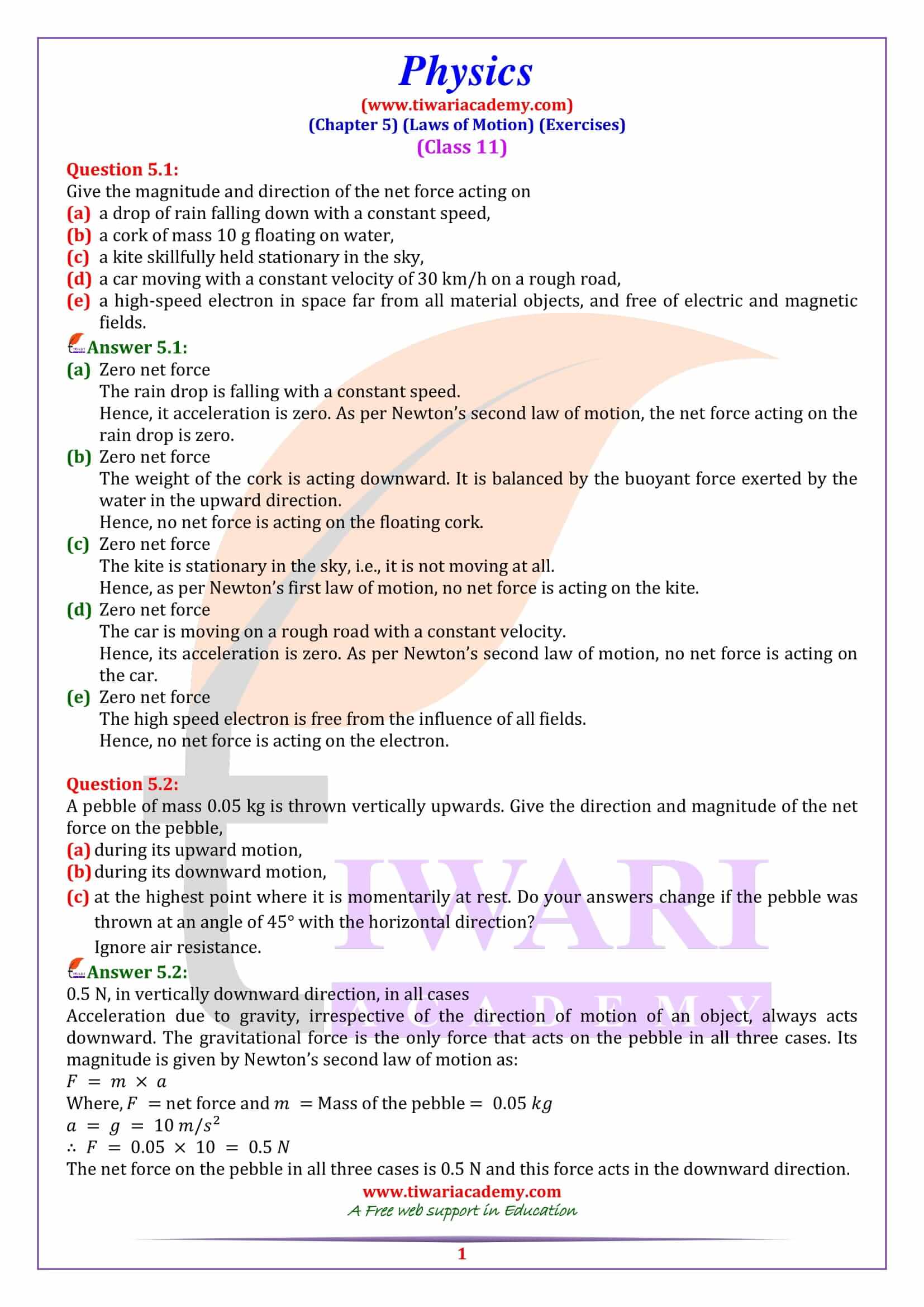 physics chapter laws of motion ncert solutions