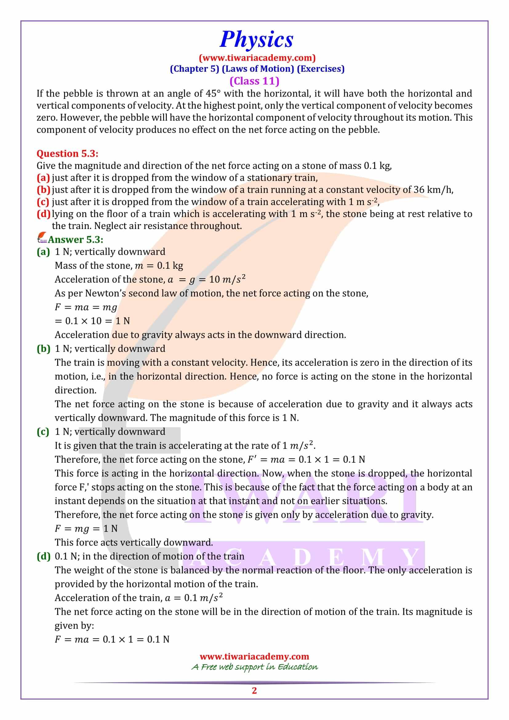 NCERT Solutions for Class 11 Physics Chapter 5 Exercises in PDF