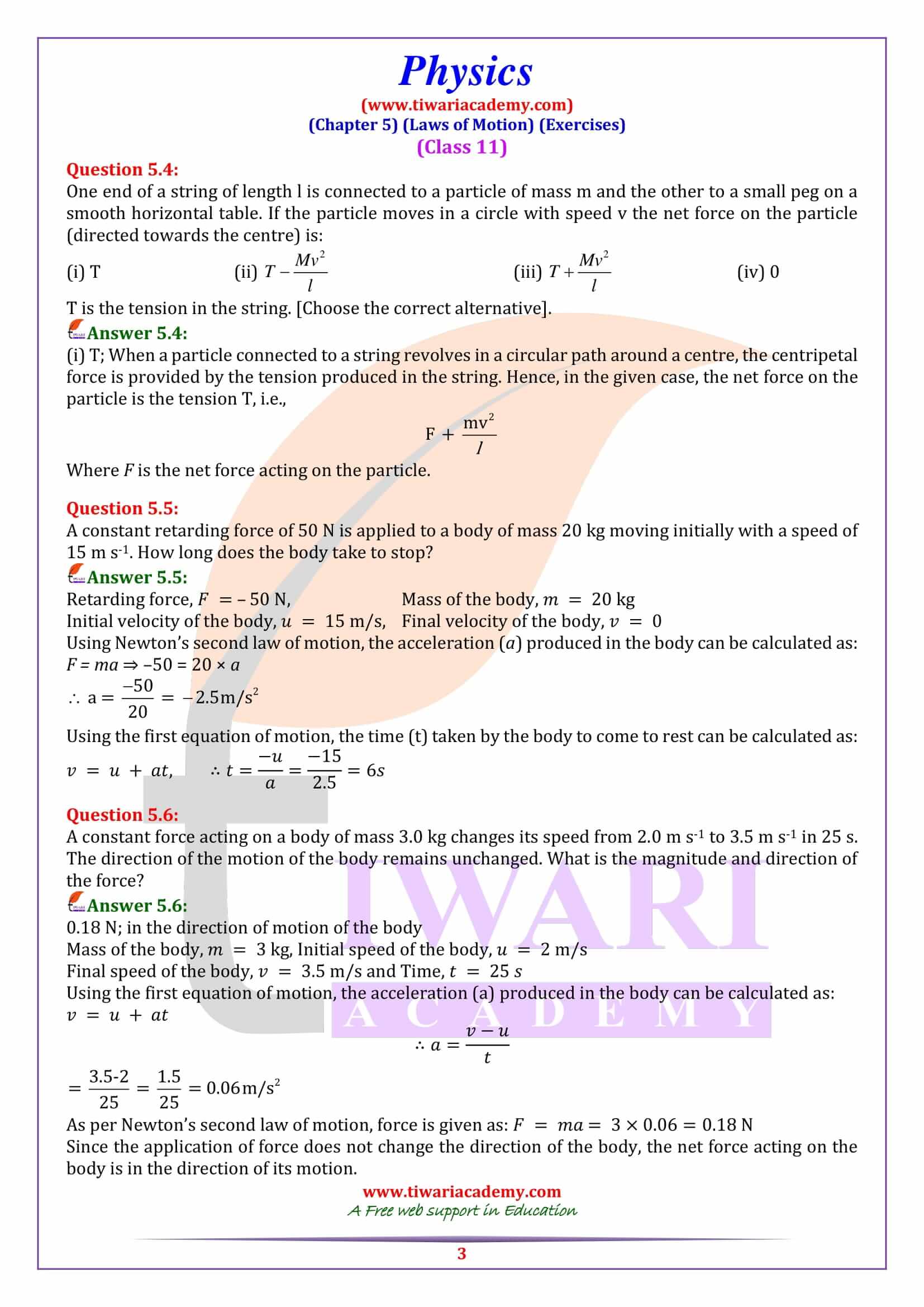 NCERT Solutions for Class 11 Physics Chapter 5 free exercises answers
