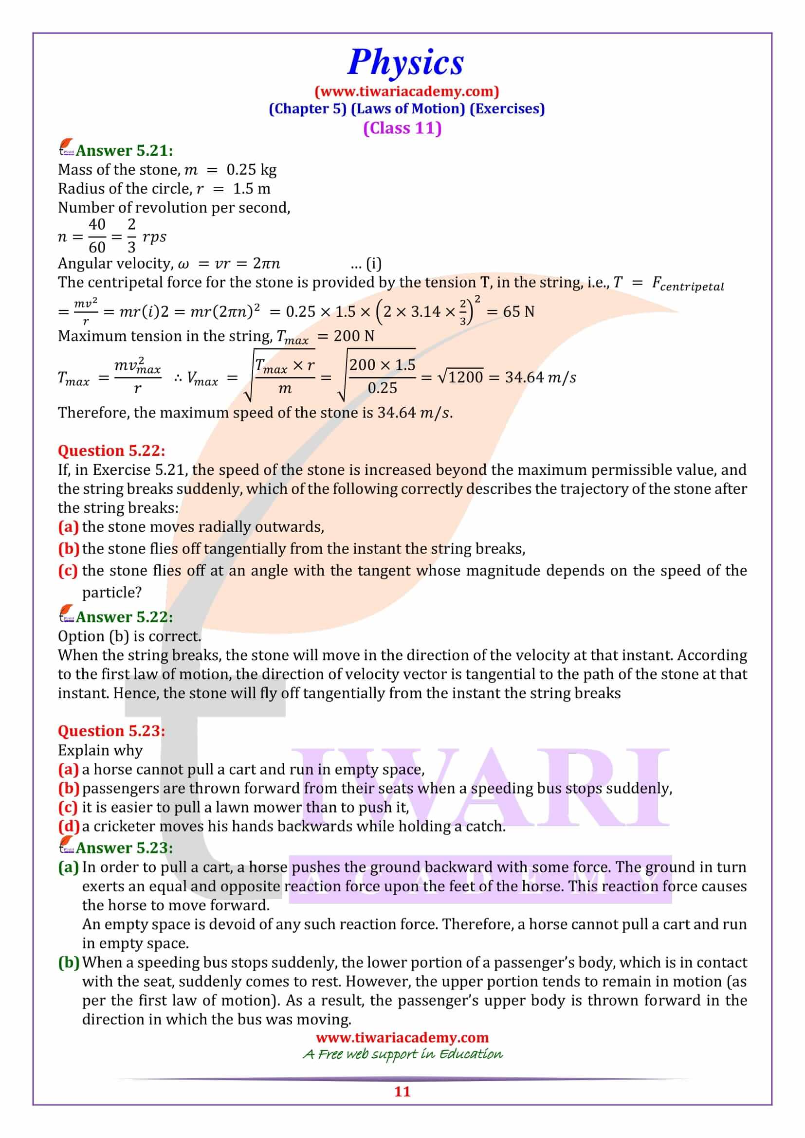 Class 11 Physics Chapter 5 exercise answers