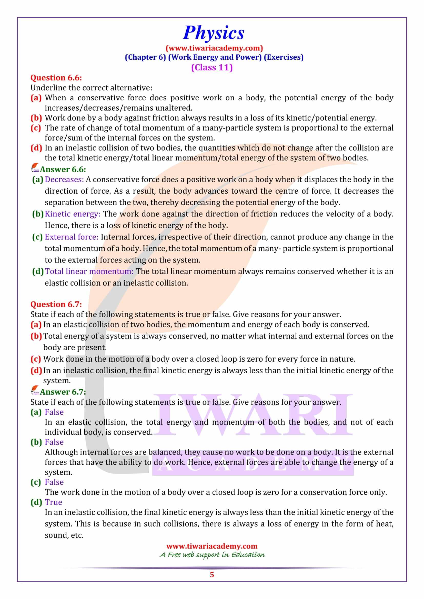 NCERT Solutions for Class 11 Physics Chapter 6 exercises answers in PDF